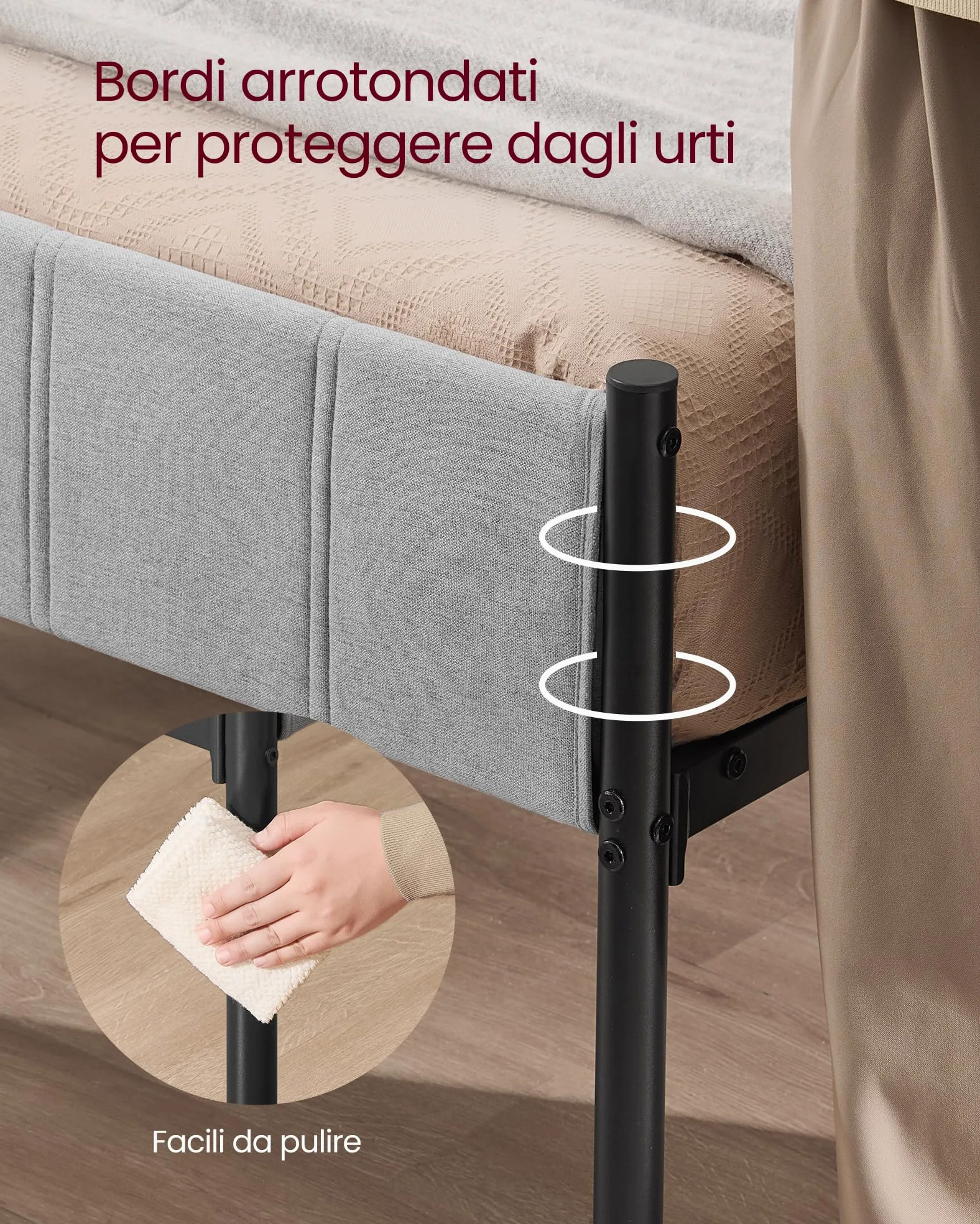 VASAGLE Struttura Letto Matrimoniale, 160 x 200 cm, con Testiera Imbottita, Telaio del Letto, Doghe in Acciaio, Regge fino a 500 kg, Montaggio Facile, Grigio Tortora RMB975G01