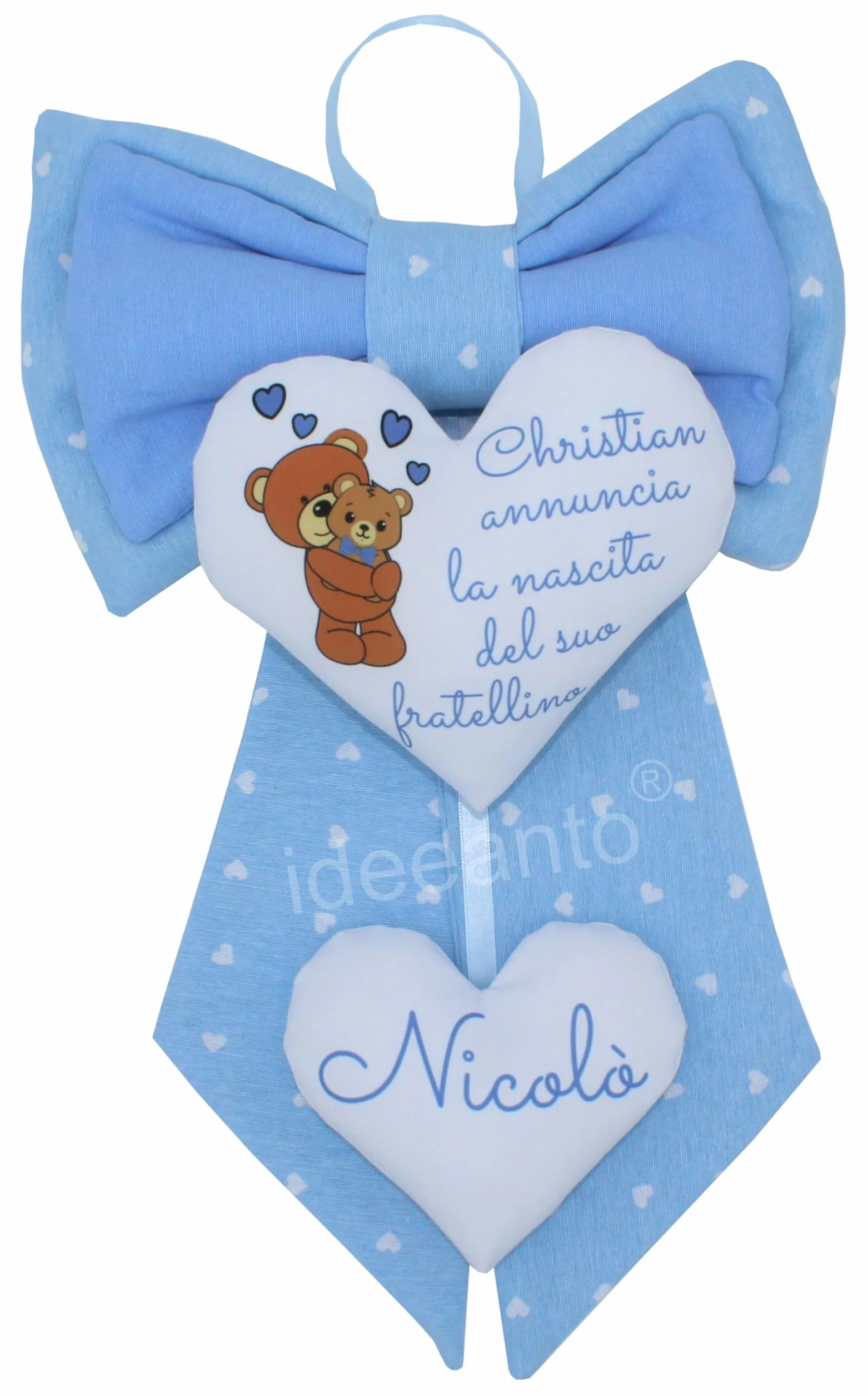 Fiocco nascita personalizzato con nome e frase Made in Italy ideeanto