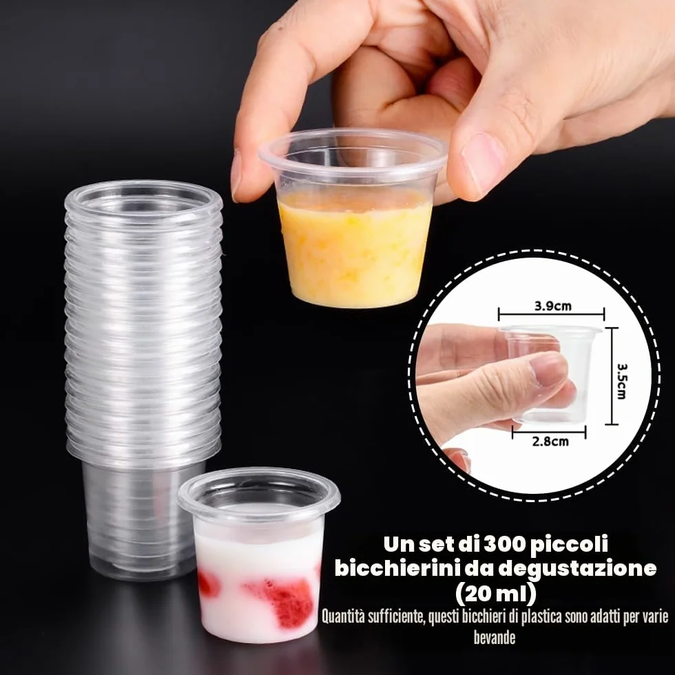 Bicchieri in Plastica Trasparente 20ml 2cl da Shot Riutilizzabili 300 Pz
