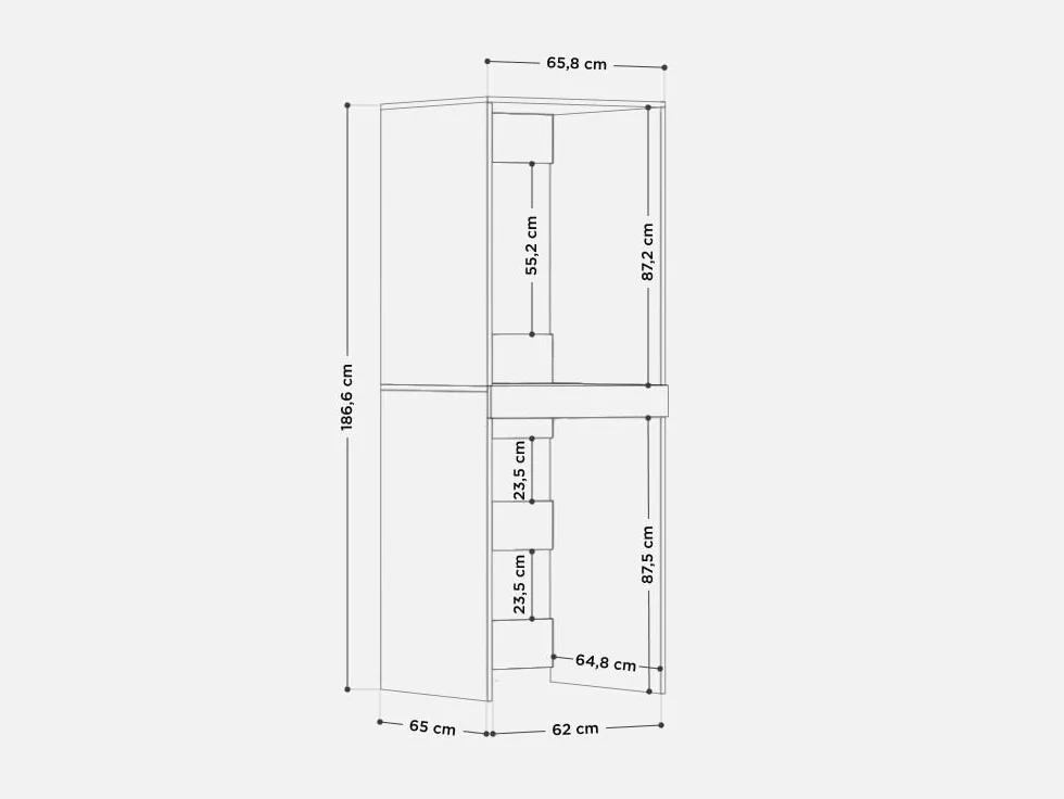 PLATAN Room Lavatrice asciugatrice con ripiano estraibile • Armadio sovrapiano 187 x 65 x 66 cm (cashmere)