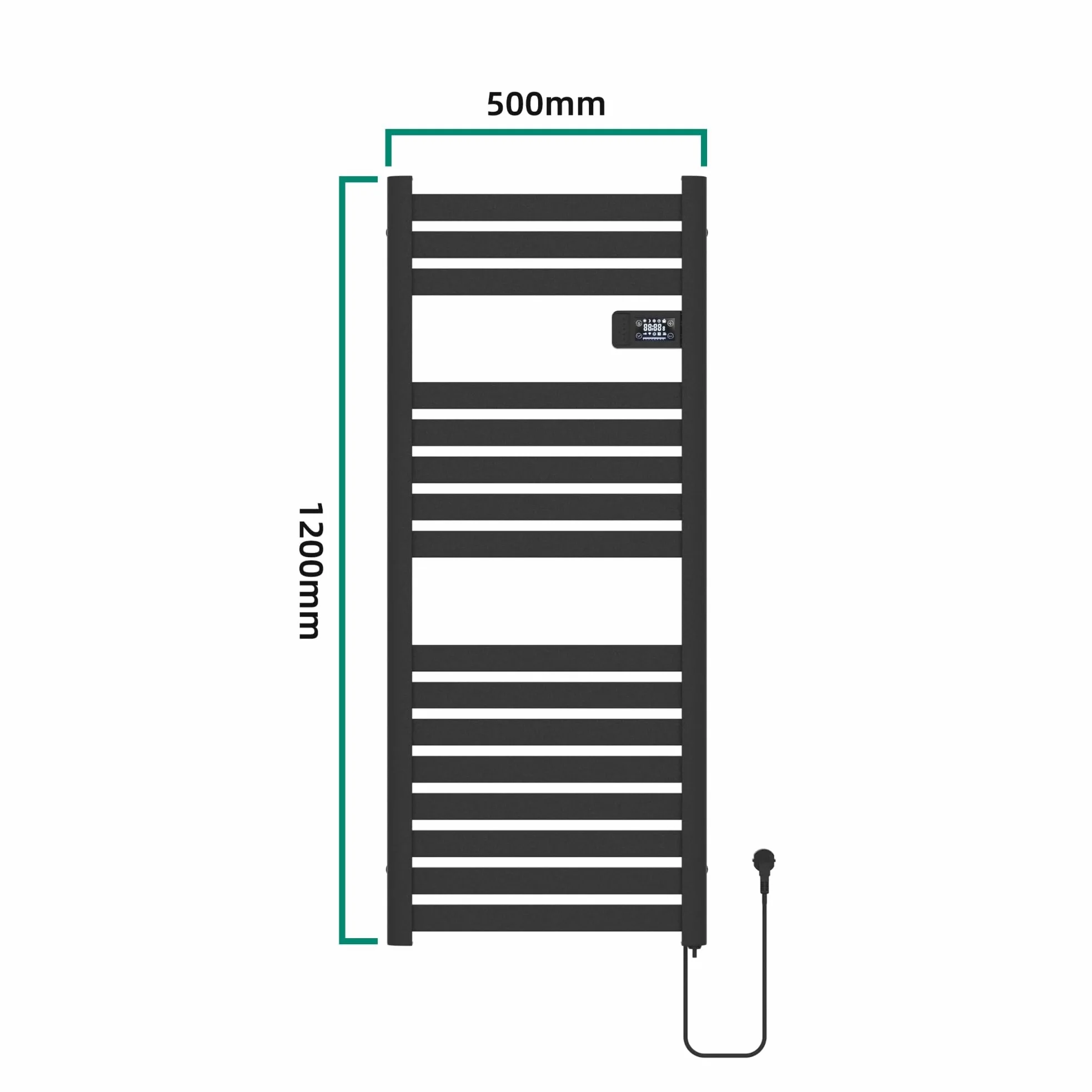 pro.tec Scaldasalviette Elettrico Bagno Scalda Asciugamani da Parete 120 x 50 cm Termoarredo Elettrico 500 W con Termostato Digitale Programmabile - Nero