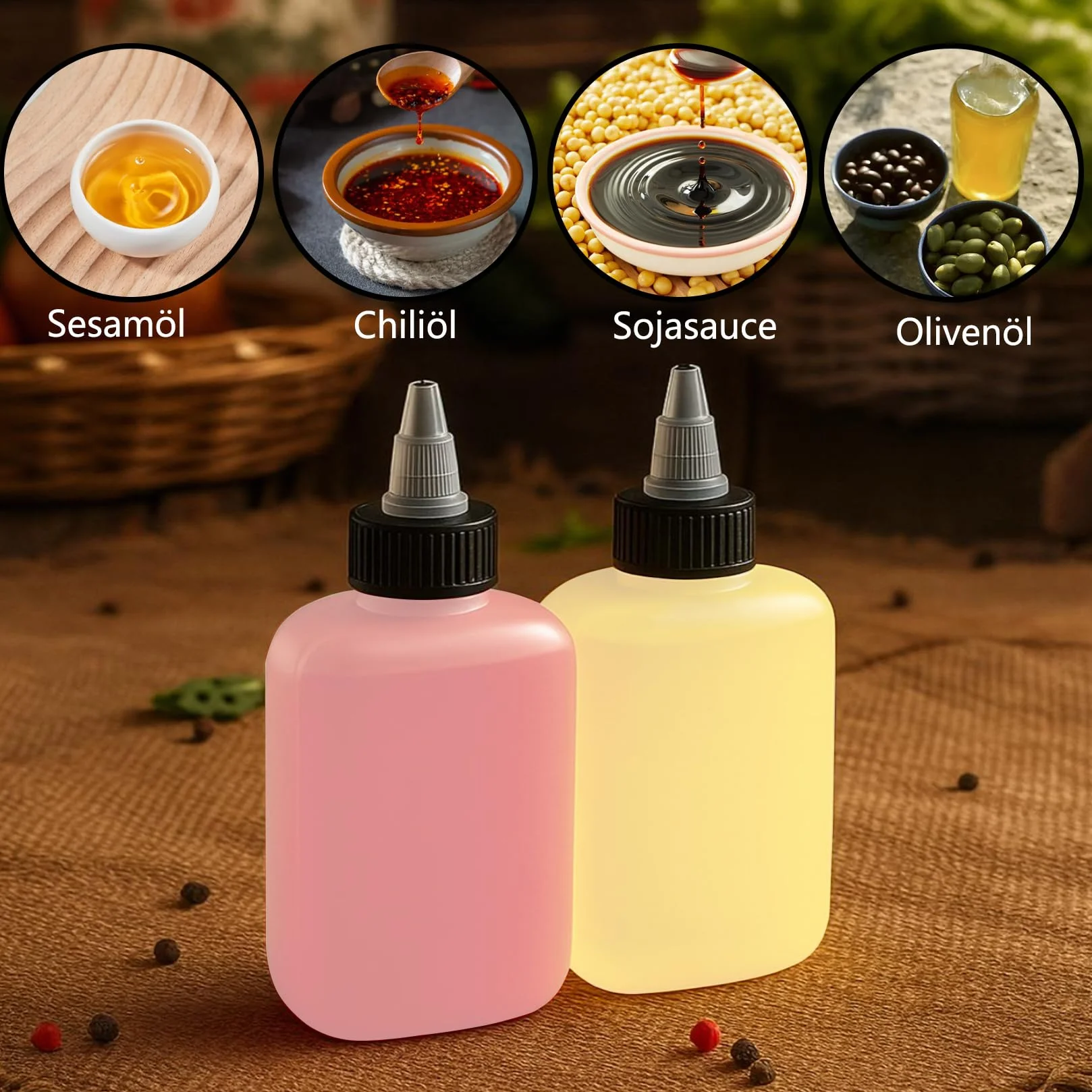 Bottiglia Squeeze Plastica con Ugello, 120 ml Dosatore Olio Cucina per Condimenti Salsa Aceto Ketchup