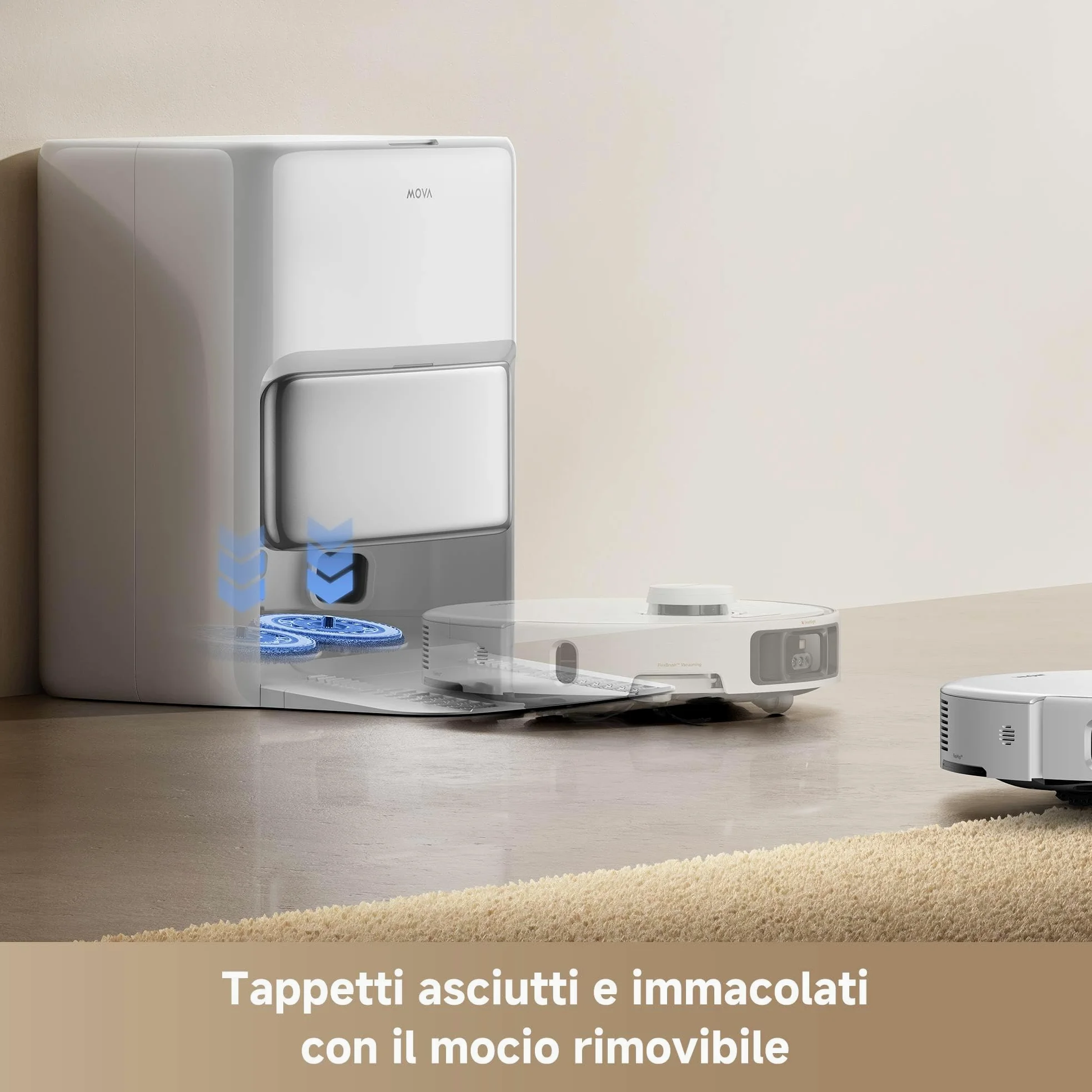 Mova P50 Pro Ultra Robot Aspirapolvere 19000 Pa con Mocio Flessibile, Spazzola Antigroviglio, Svuotamento e Pulizia Auto, Ostacoli Smart, Controllo Vocale, Video e App