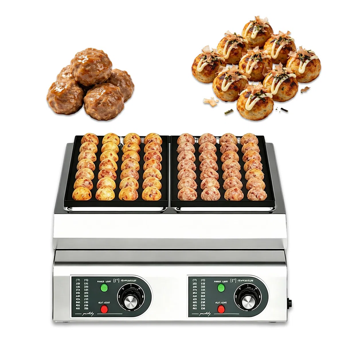 Macchina per polpette di Polpo, 56 Fori, per takoyaki Professionali, con Doppia Piastra Antiaderente, 4200W, Ideale per mercati notturni e Bar