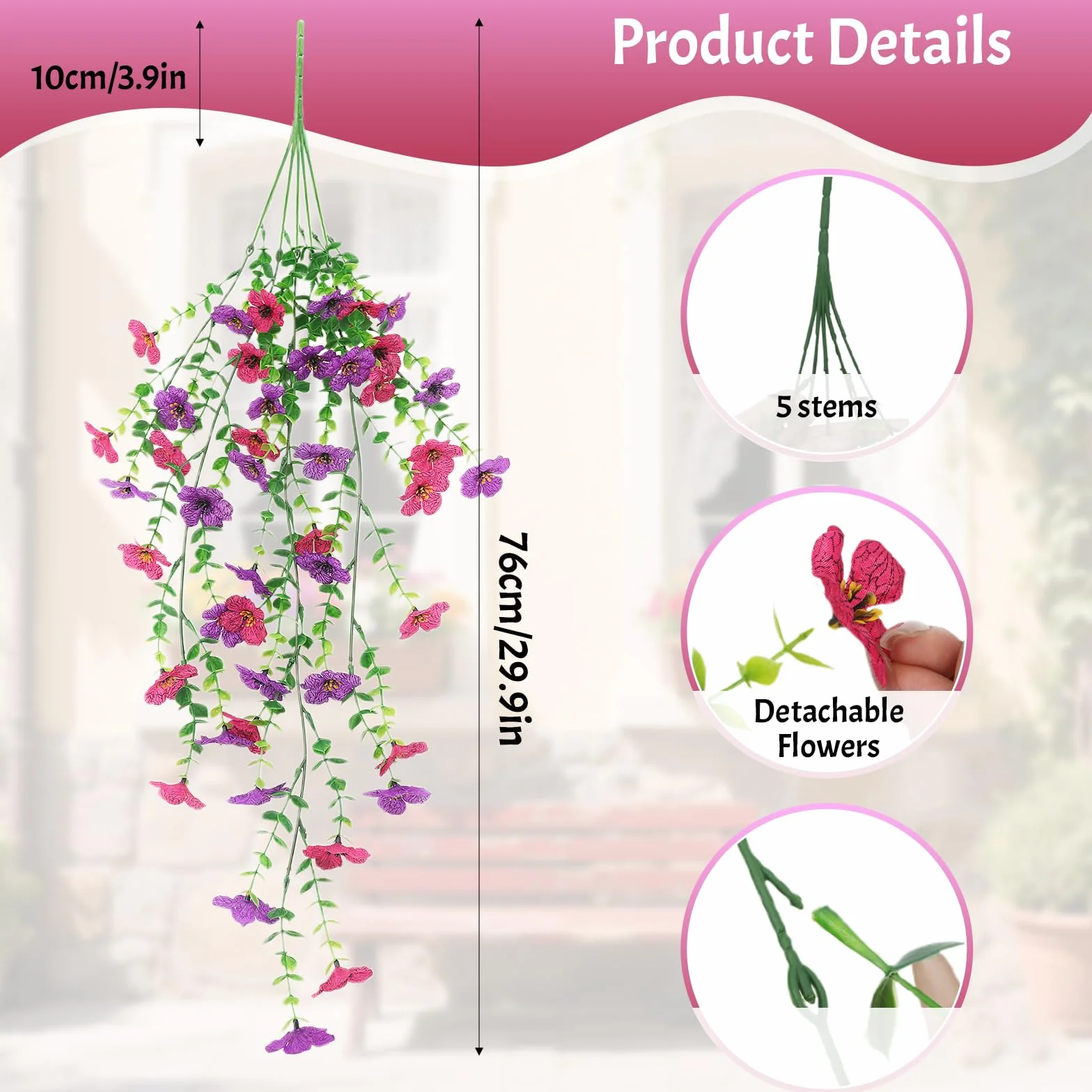 Fiori Finti da Esterno Artificiali Resistenti UV 2 Pezzi Rosa Viola per Giardino Balcone
