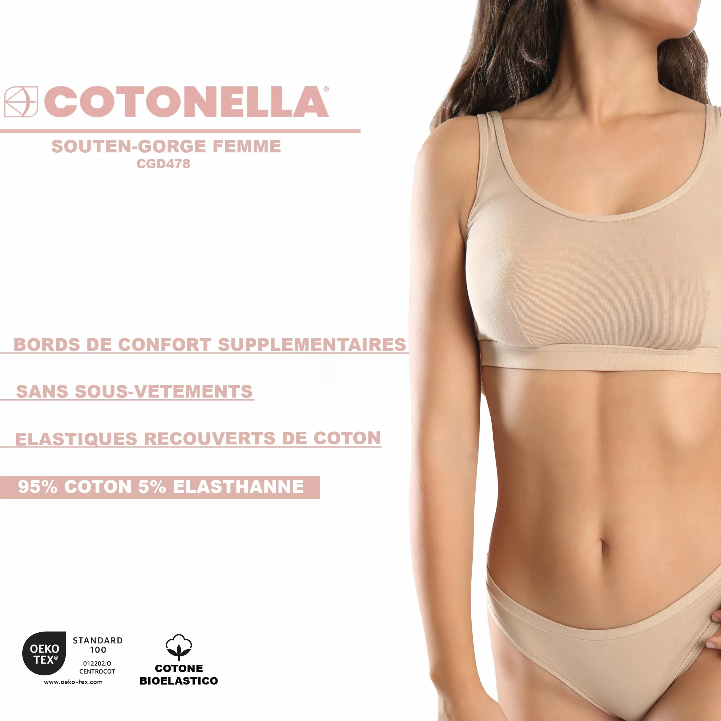Cotonella Brassiere in Cotone Elasticizzato Senza Ferretto a Spalla Larga Sostegno Leggero