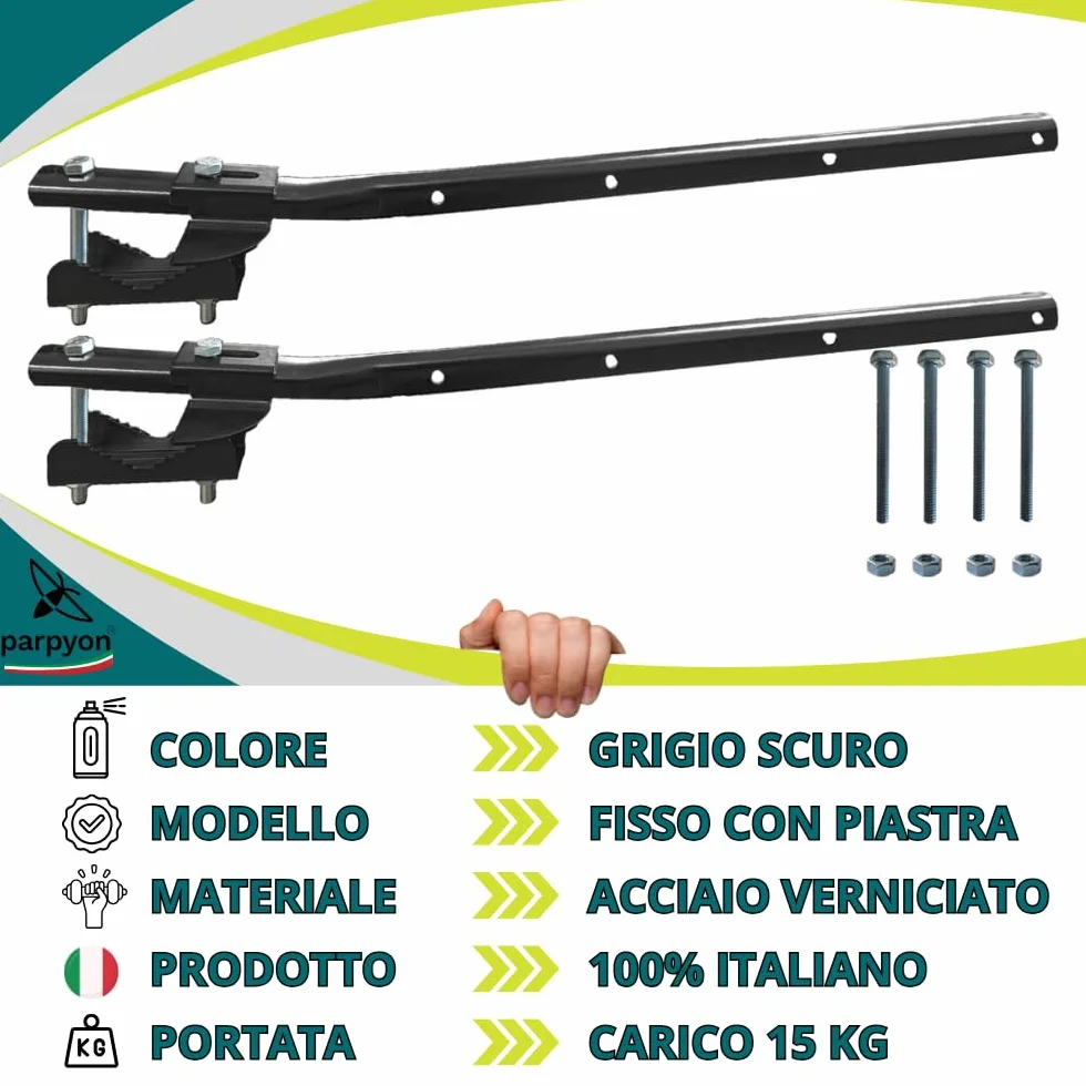 parpyon® Bracci Stendibiancheria da balcone esterno in ferro per filo stendere bucato, Fisso c/piastra Grigio scuro