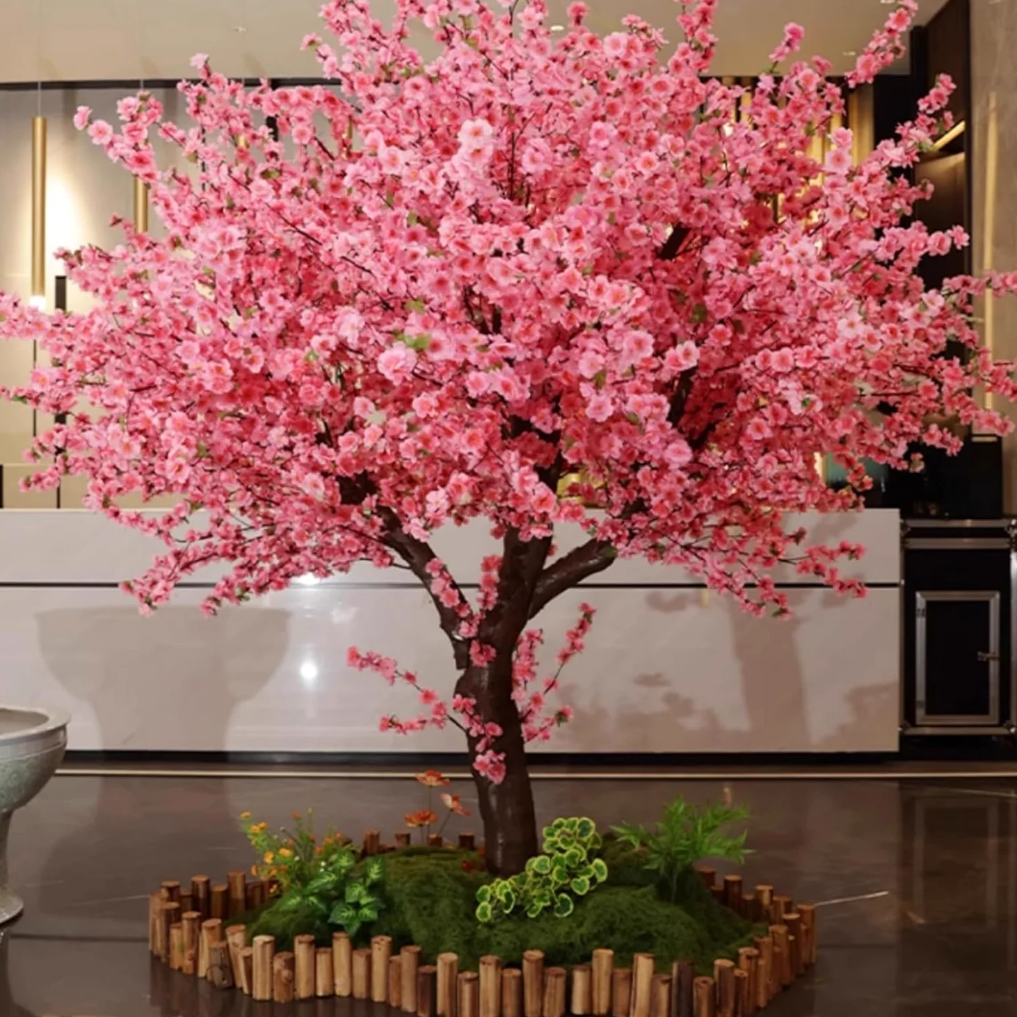 Albero Di Ciliegio Artificiale Con Foglie, Ciliegio Fatto A Mano, Albero Di Ciliegio Artificiale Albero Dei Desideri Finto Rosa, Albero Di Ciliegio Finto Fatto A Mano, Fiori Rosa,Round-1.5x1m