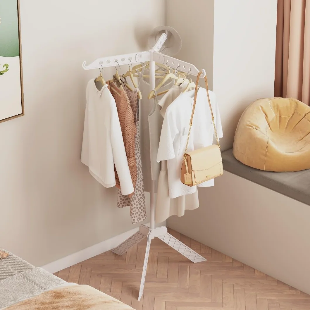 Stendibiancheria Da Pavimento, Stendino Pieghevole con 3 Bracci per Hangers, Rotazione a 360° Stendino per Esterno/Interno/Balcone - Bianco