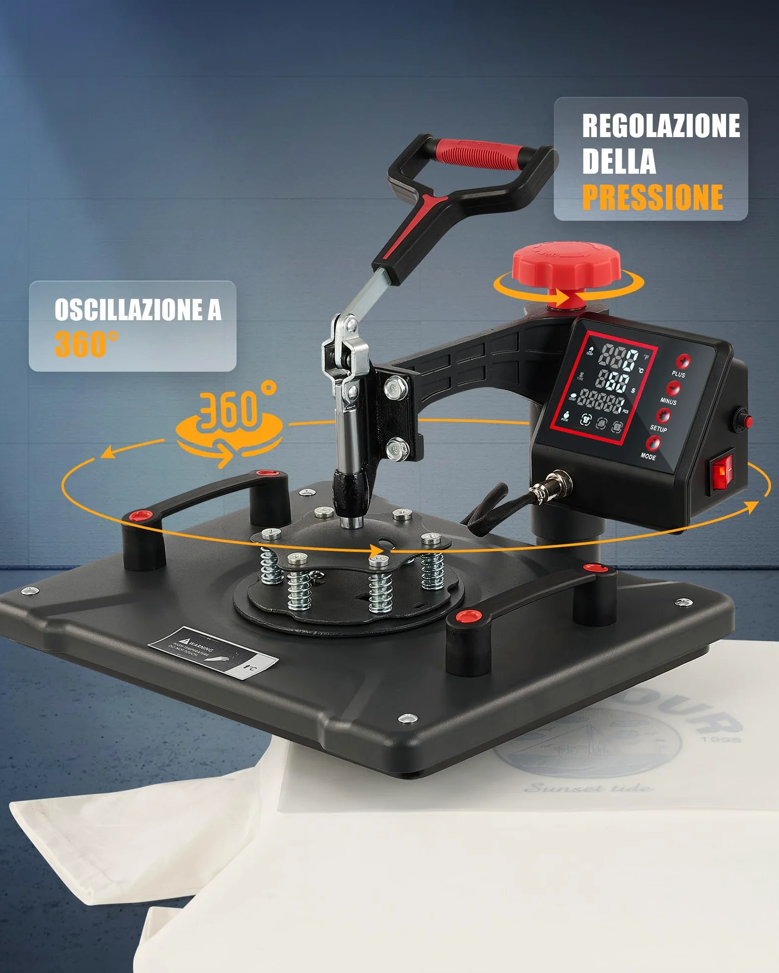 CREWORKS 5 IN1 Pressa a Caldo 30 X 38CM 1250W Pressa a Calore Macchina Sublimazione Digitale Rotazione a 360 Gradi Trasferimento Multifunzione con Termopressa per Magliette Cappellini T-Shirt Tazze