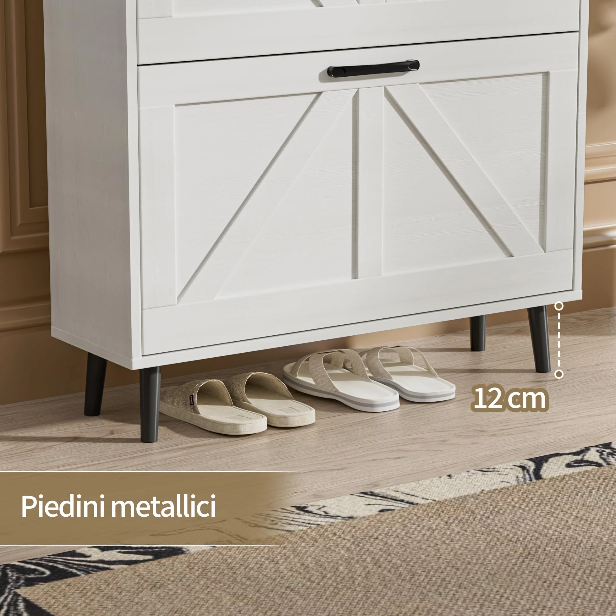 BonVache Scarpiera stretta 2 ante ribaltabile 4 ripiani mobile per scarpe legno 80x24x113,5 cm bianco