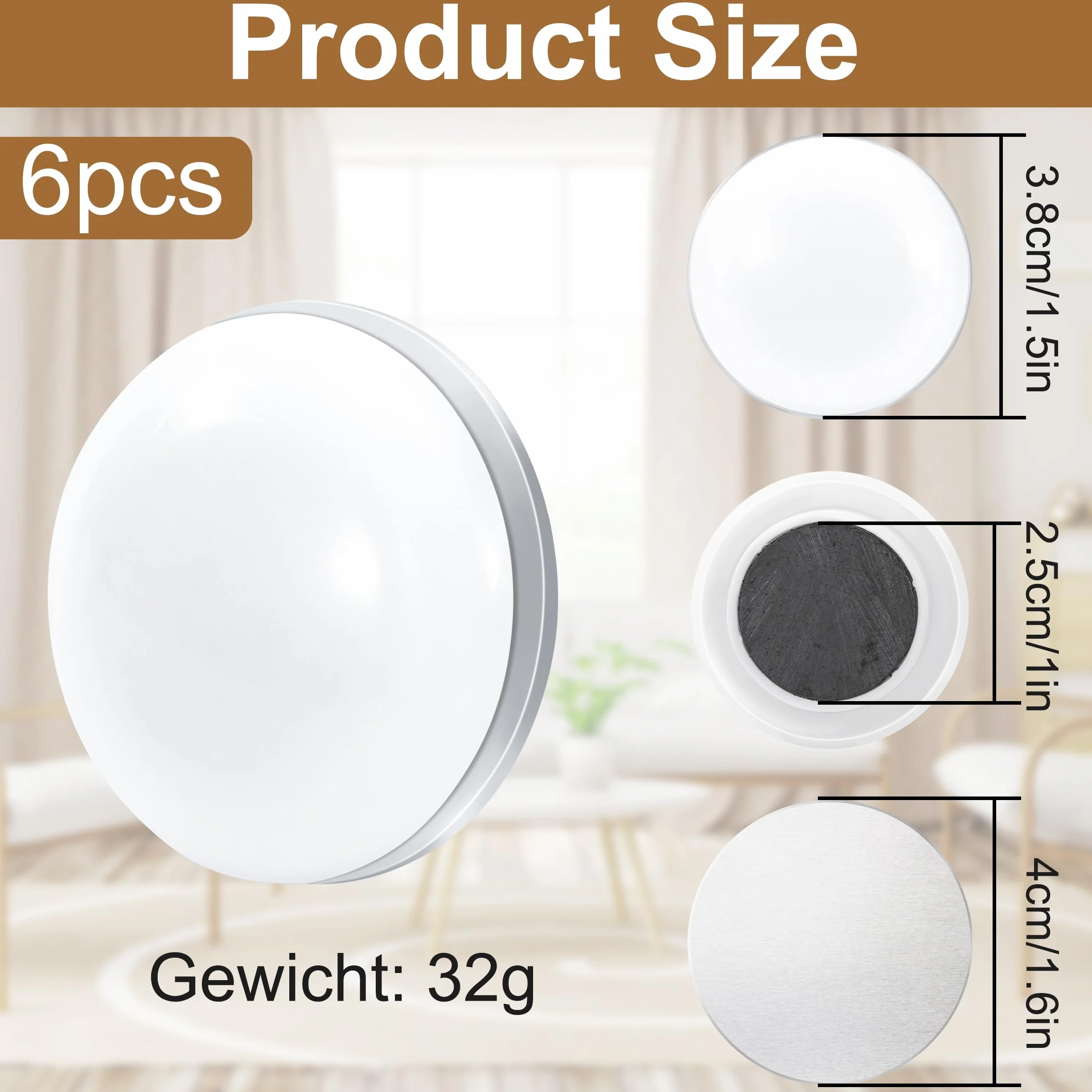 Pesi Magnetici Rotondi per Tende 6 Pezzi Bianco
