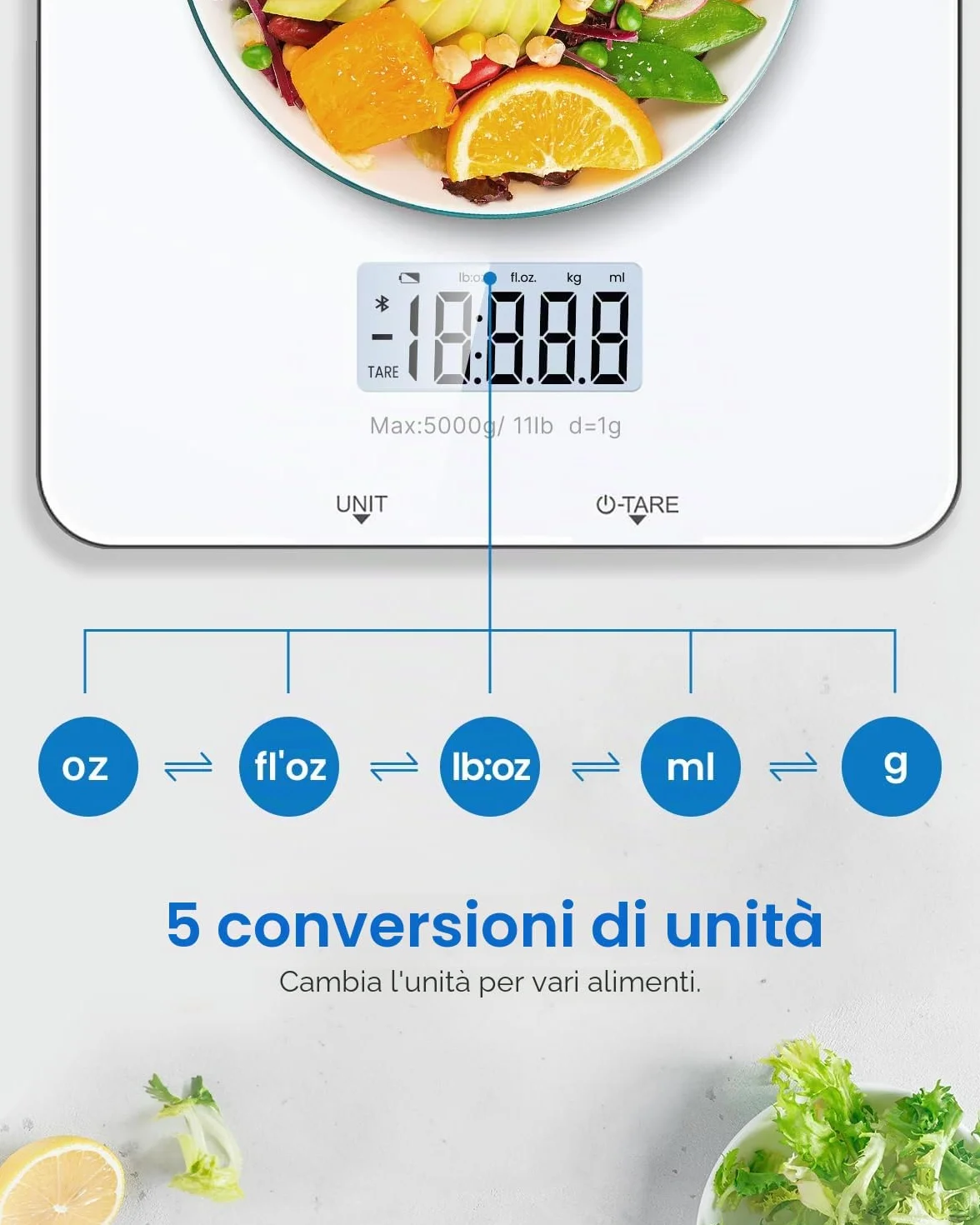 RENPHO Bilancia da Cucina Digitale, Bilancia Elettronica per Alimenti per Cottura e Caffè, Apparecchio Bilancia da Cucina per Keto, Macro, Calorie e Perdita di Peso con App per Smartphone, Bianco