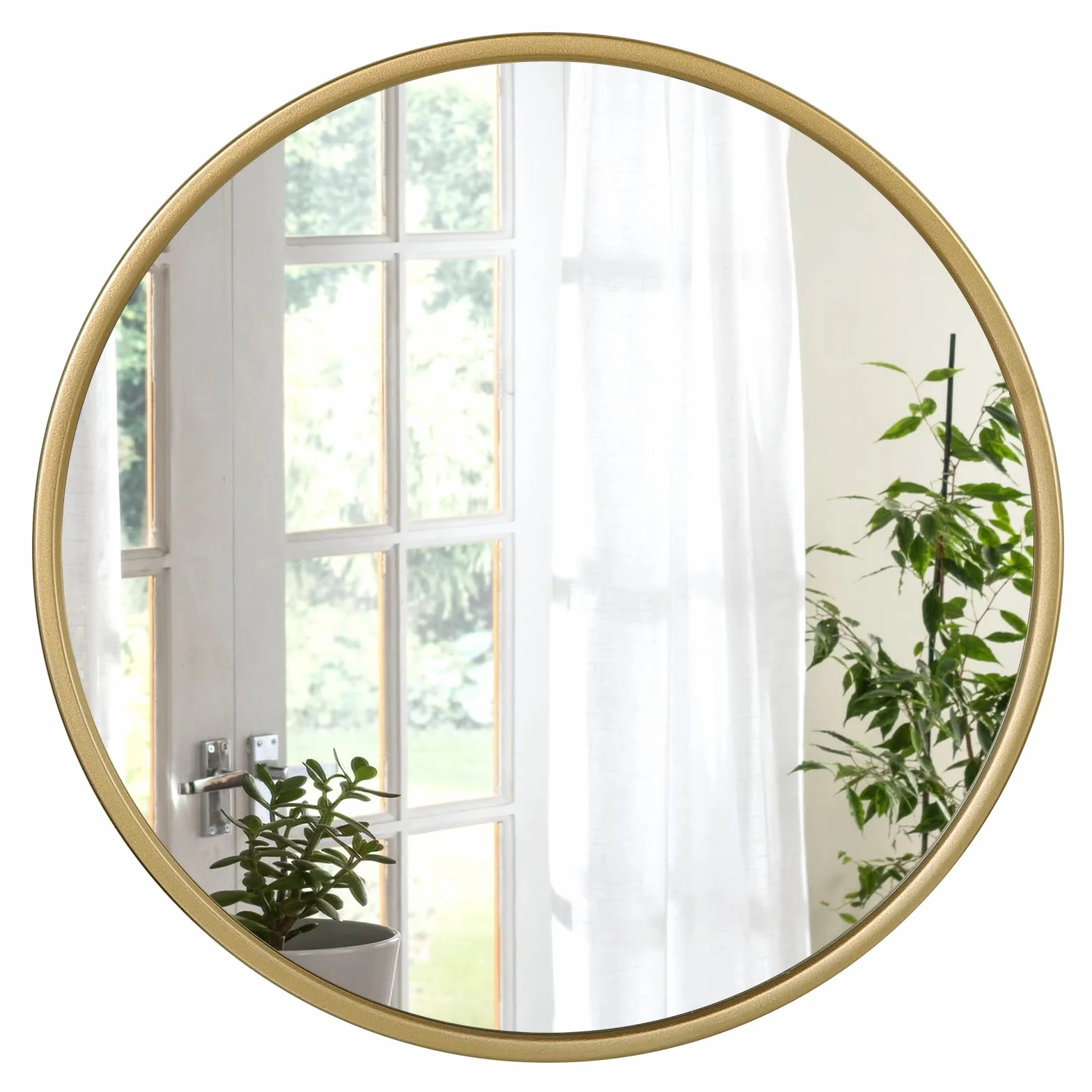 WOLTU Specchio da Parete,Tondo, Cornice in Metallo Antiruggine, Decorativo per Bagno con Immagine Nitida, Ideale per Trucco e Arredamento Moderno, Ingresso, Specchio Bagno, Rotondo Dorato 60cm
