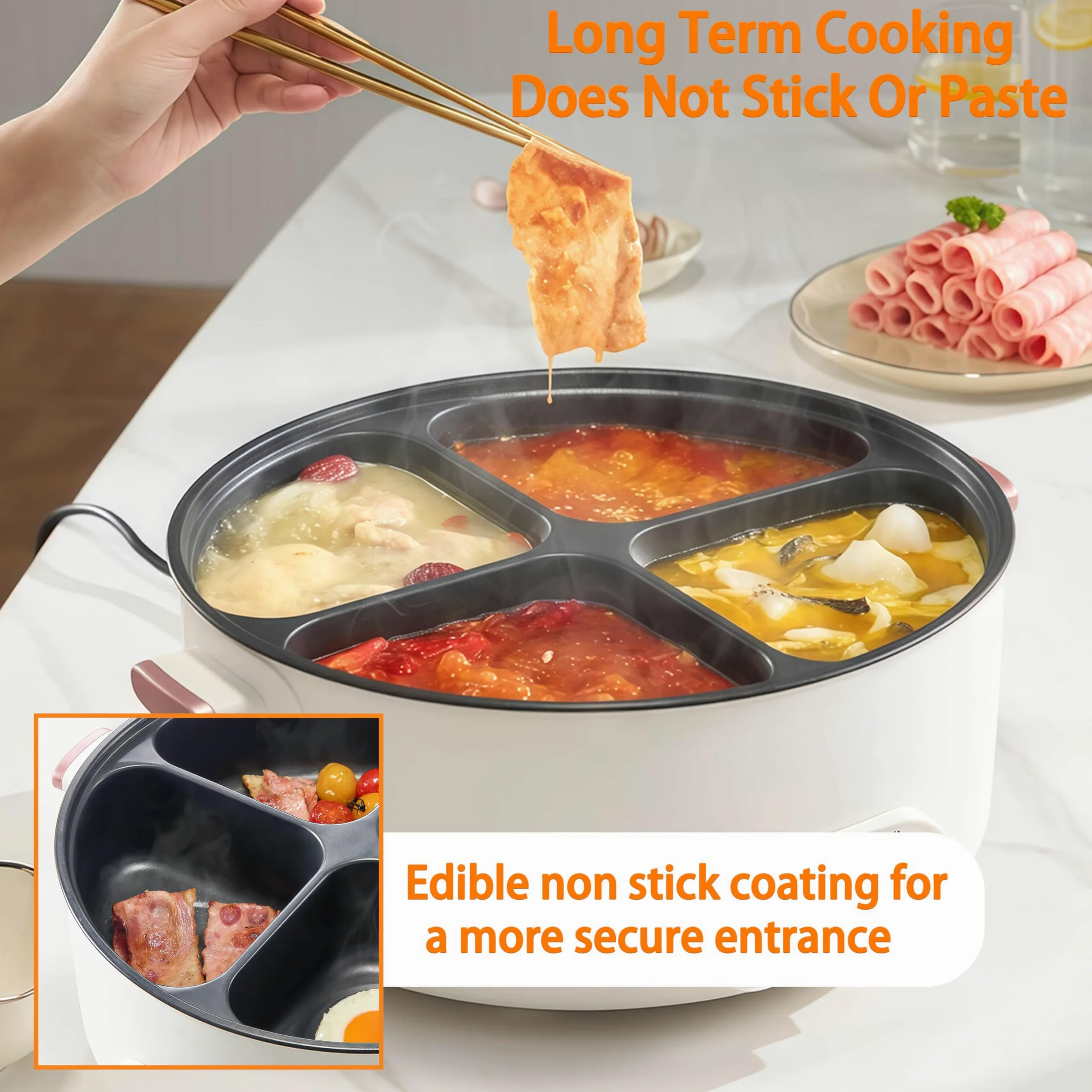 Pentola Elettrica A 4 Scomparti, Pentola Elettrica Integrata, Pentola Elettrica per Uso Domestico da 6 Litri, Pentola Elettrica Multifunzione, per Persone Sempre Indaffarate