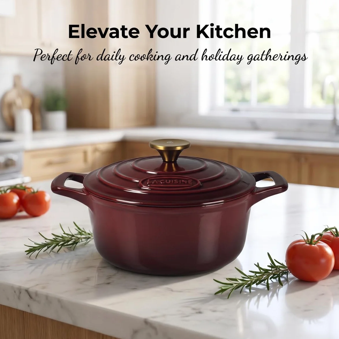 La Cuisine Casseruola in Ghisa Smaltata 20 cm Dia. 2 L. Rivestimento interno in smalto nero opaco, mirtillo rosso, manico del coperchio in acciaio inossidabile placcato oro