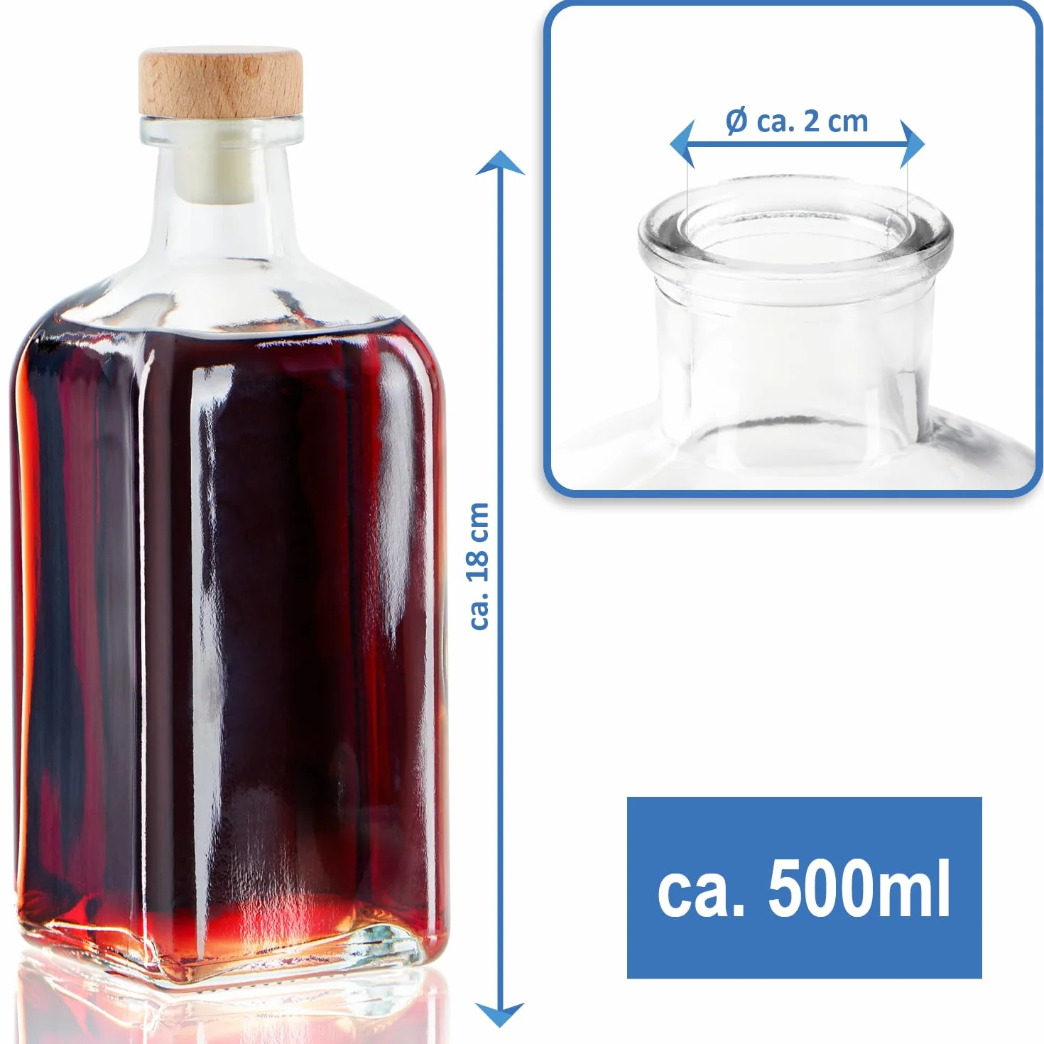 6x Bottiglie in Vetro 500 ml con Tappo in Sughero, Contenitori Vuoti per Olio, Aceto o Liquori