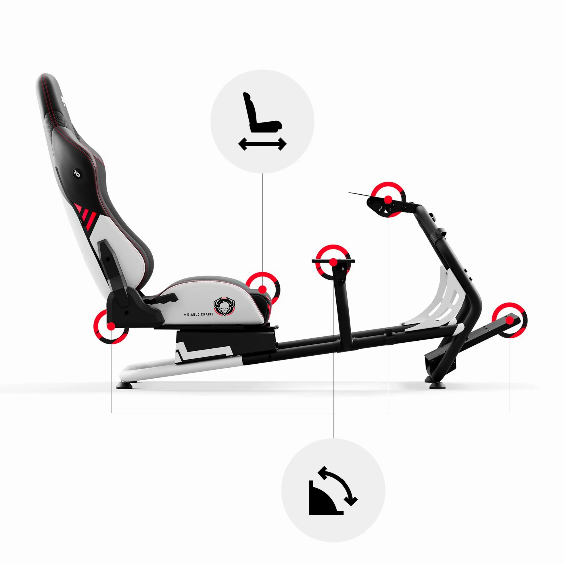Diablo Sim Racing Simulator Cockpit X-Drive - Sedile Gaming Simulatore con Sedile e Schienale Regolabili - Cockpit Compatibile con Vari Volanti e Pedali - Supporto per Cavi, Piedini Antiscivolo