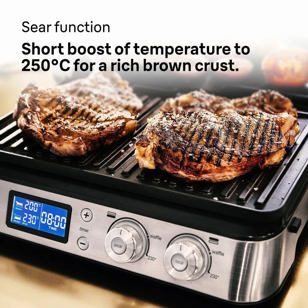 Braun MultiGrill9 CG9043 Griglia Elettrica a Controllo Elettronico con 2 Termostati Indipendenti, Griglia Aperta 37x46cm, Funzione BOOST, Piastre Removibili in Dotazione 2 Set Griglia e Liscia, 2000W