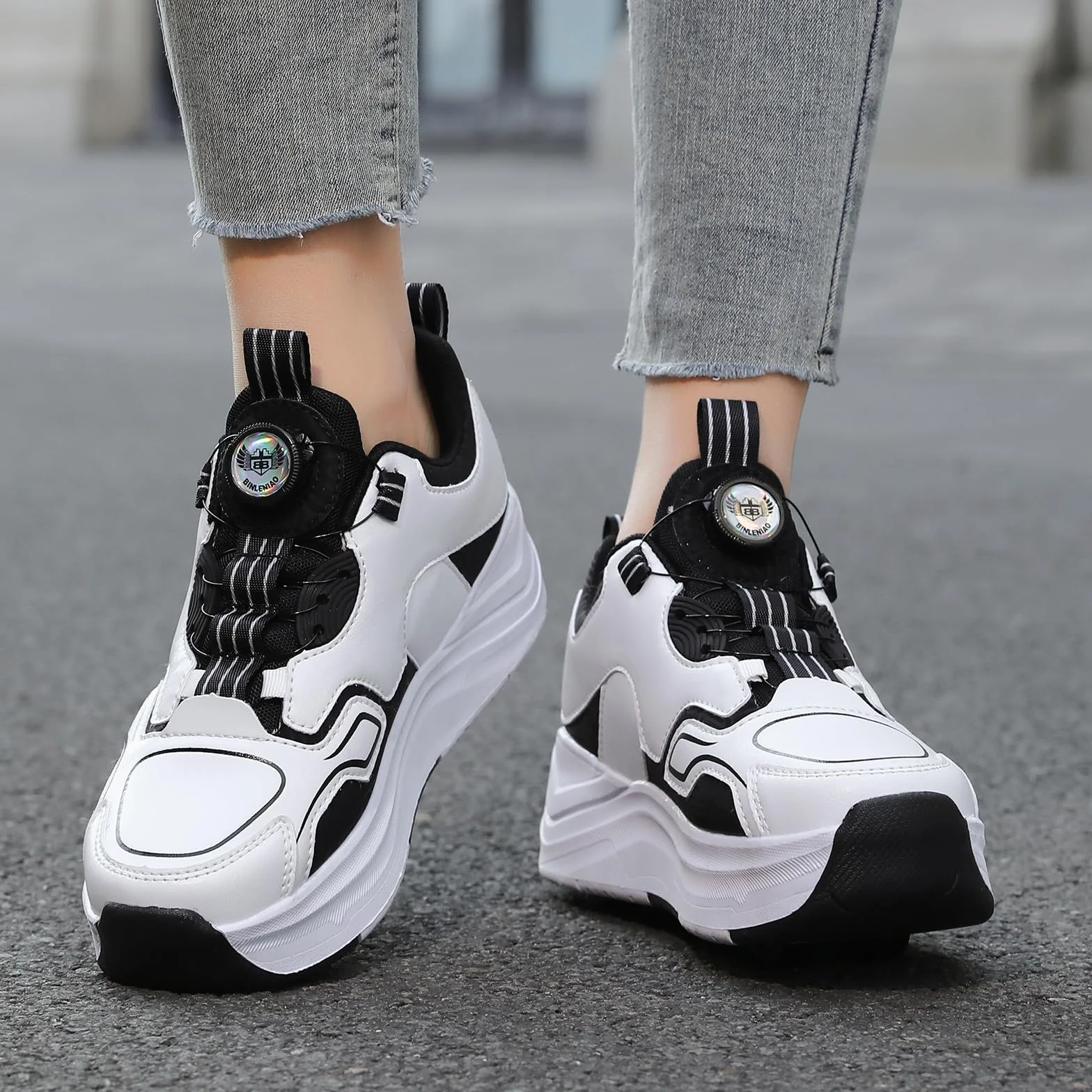 Scarpe con Rotelle Bambino Bambina 2 in 1 Sneakers Sportive con Ruote Retrattili, Doppia Ruota 32-40 EU