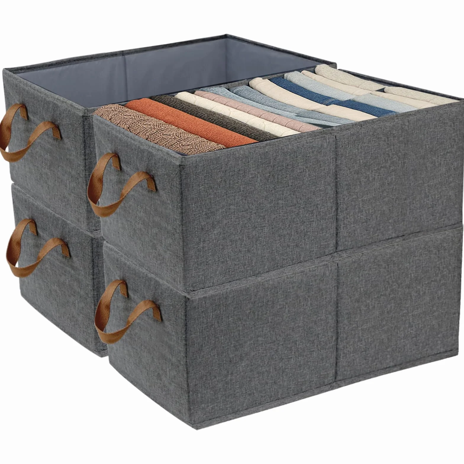 Set di 4 cestini portaoggetti pieghevoli, in tessuto, con manici, per scaffali, giocattoli e vestiti, 47 x 28 x 20 cm