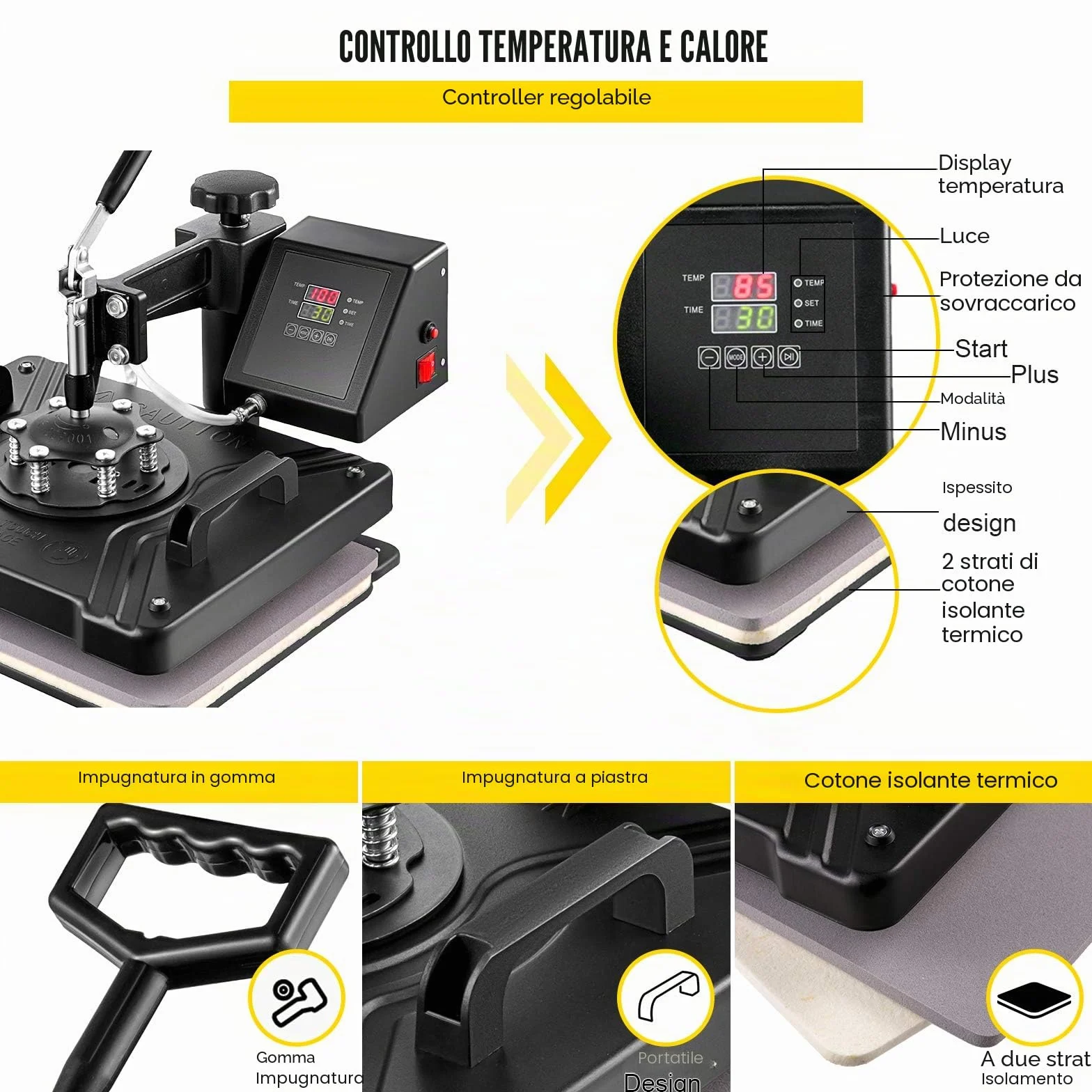 VEVOR Pressa a caldo 5 in 1, 38x30 cm, con controller digitale di temperatura e tempo