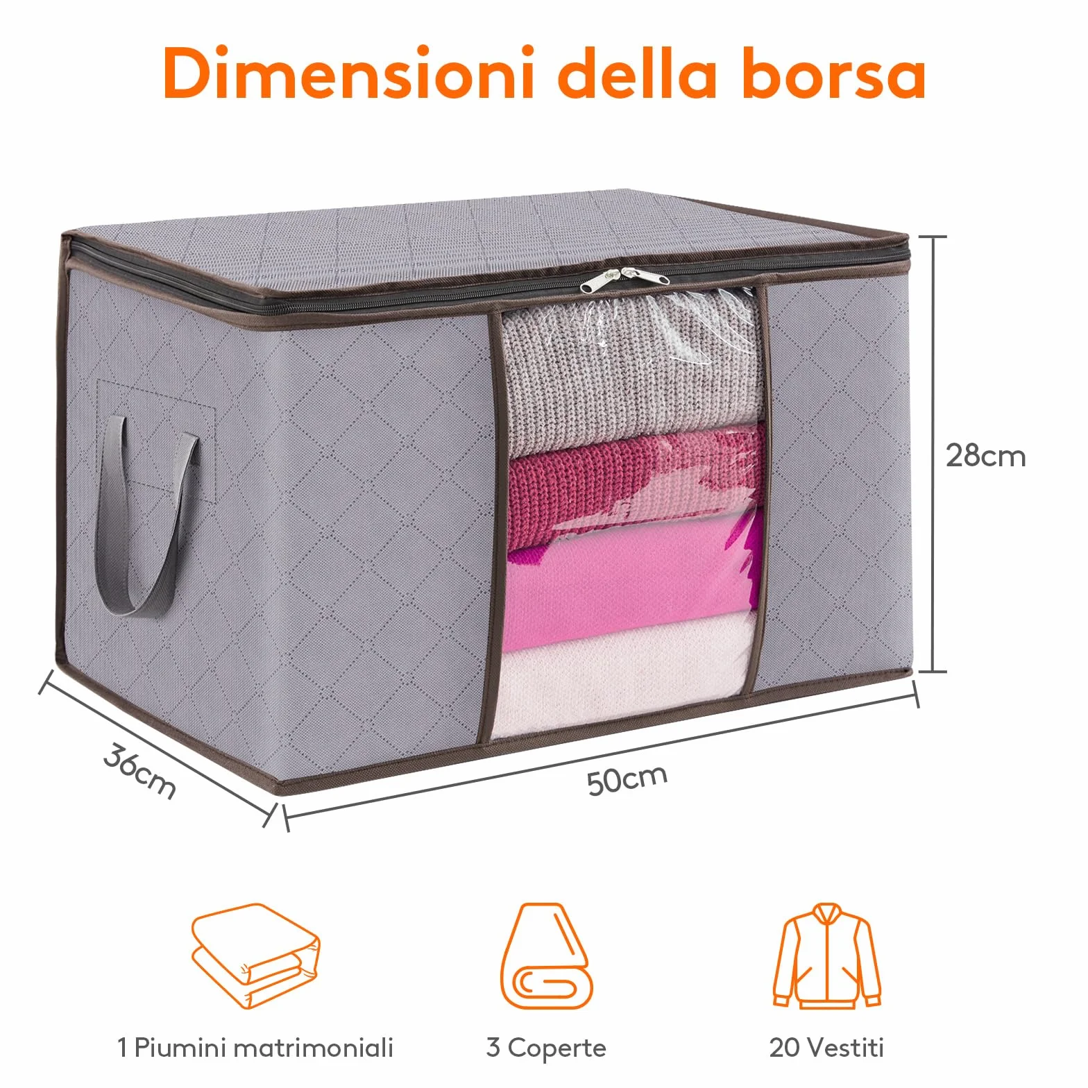 Lifewit Scatole per Vestiti, Contenitori per Armadio Pieghevole, Scatole per Armadio, Scatoloni trasloco, Organizzatore armadio per Vestiti, Coperte, Piumoni, Grigio Chiaro, 50 L, 4 Pezzi