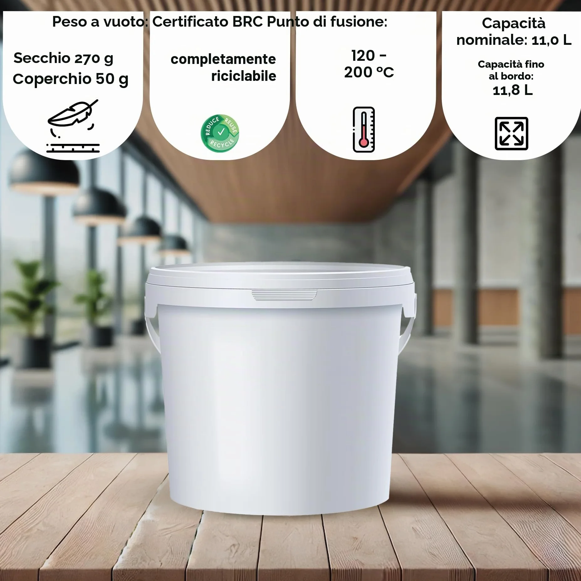 POSH Secchio con coperchio, 10 l, bianco, in plastica, per alimenti, resistente alle perdite, inodore, robusto, ermetico, secchio con manico (3, 10 l)