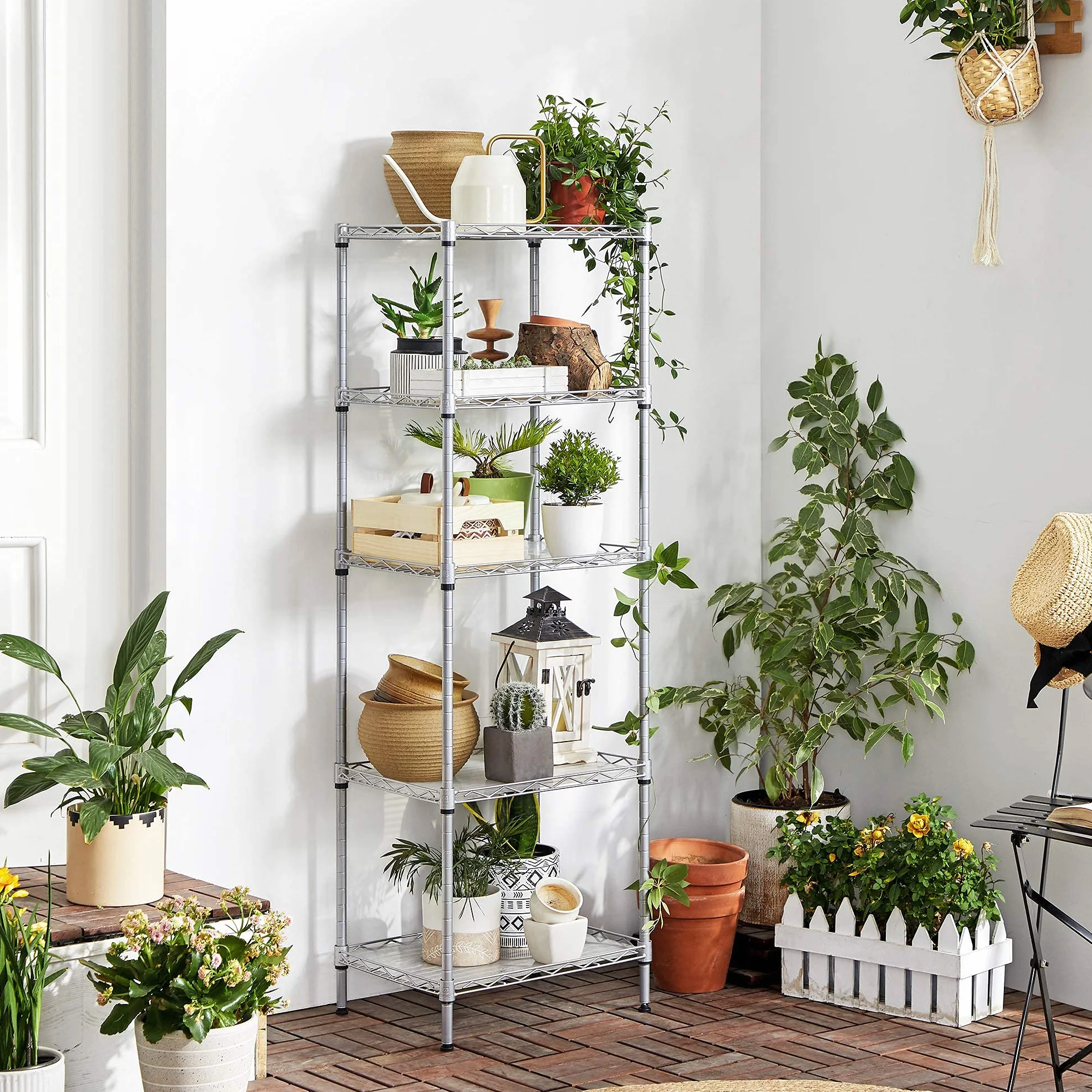 SONGMICS Mensola da cucina a 5 livelli, 8 ganci, regolabile in altezza, metallo, argento LGR115E01