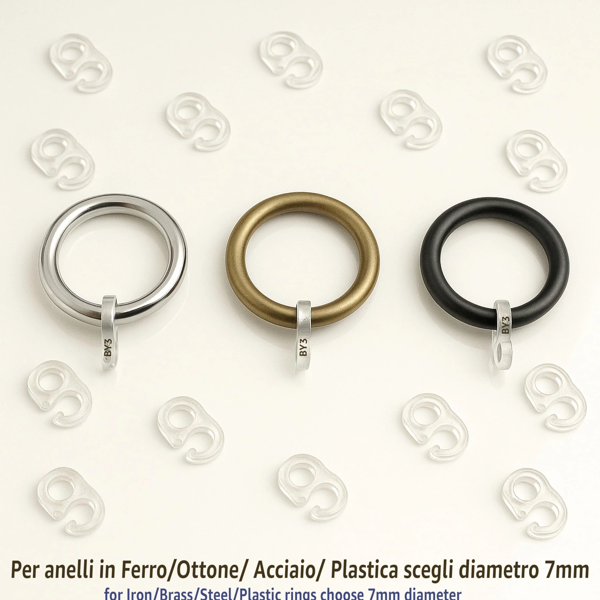 Occhielli trasparenti per bastoni tende Ganci in Plastica 11mm 55pz