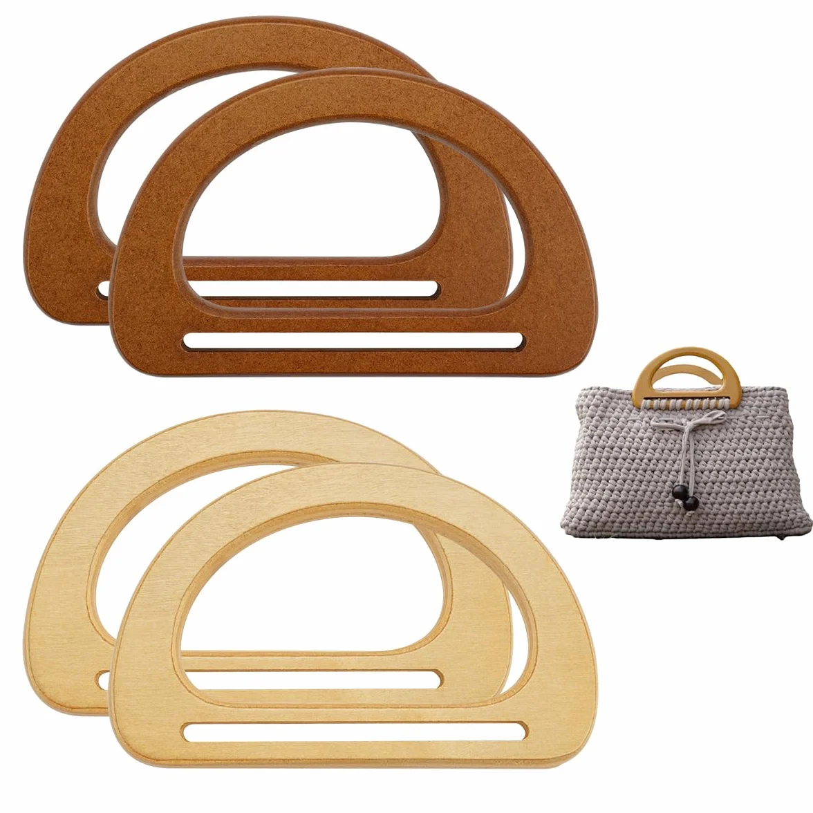 4 Pezzi Manici per Borsa in Legno a Forma di D, Accessori Fai Da Te Uncinetto
