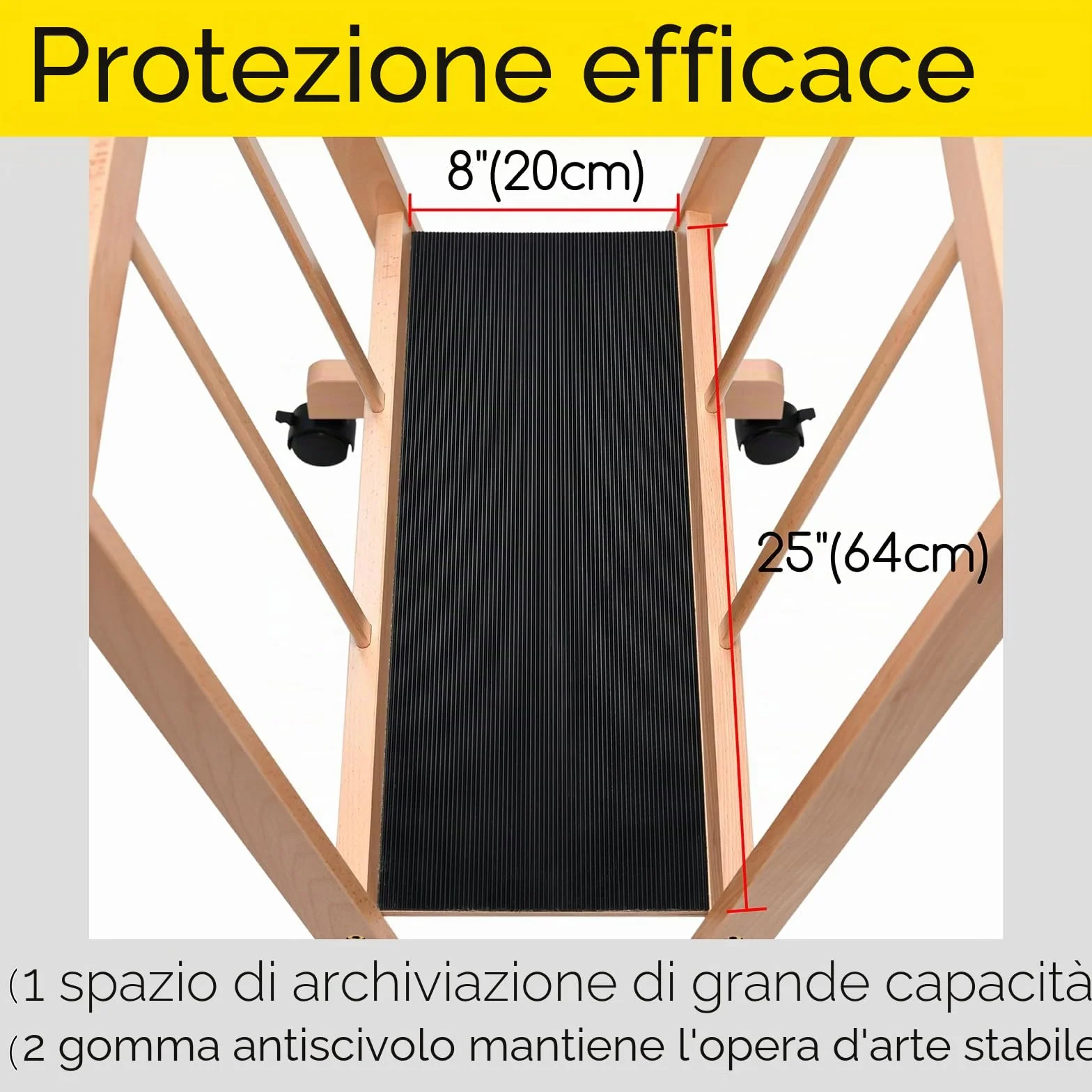 MEEDEN Scaffale grande in legno con ruote per opere d'arte fino a 119,4 cm naturale