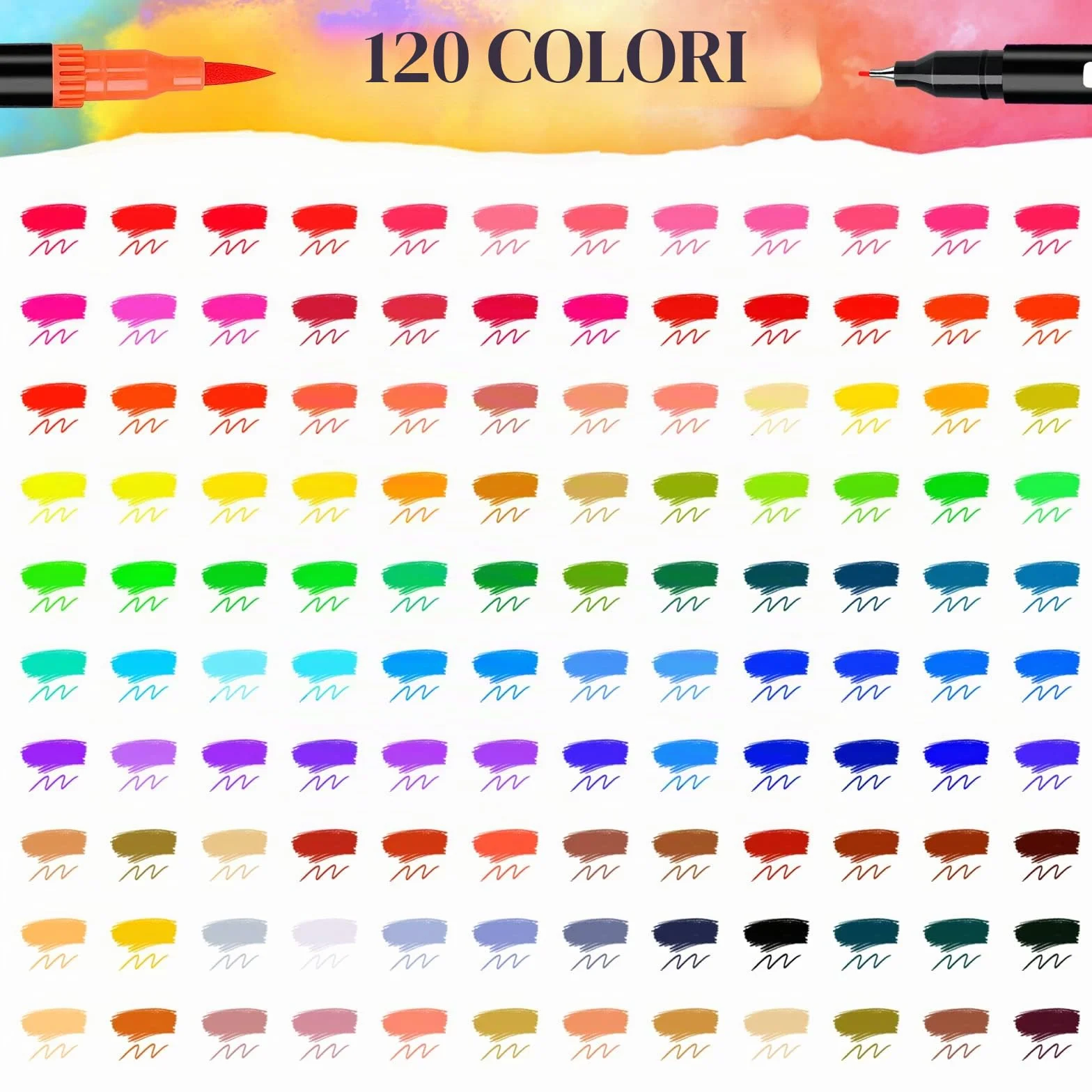 Pennarelli lettering 120 colori, punte pennello e doppia sottile, kit acquerellabili professionali