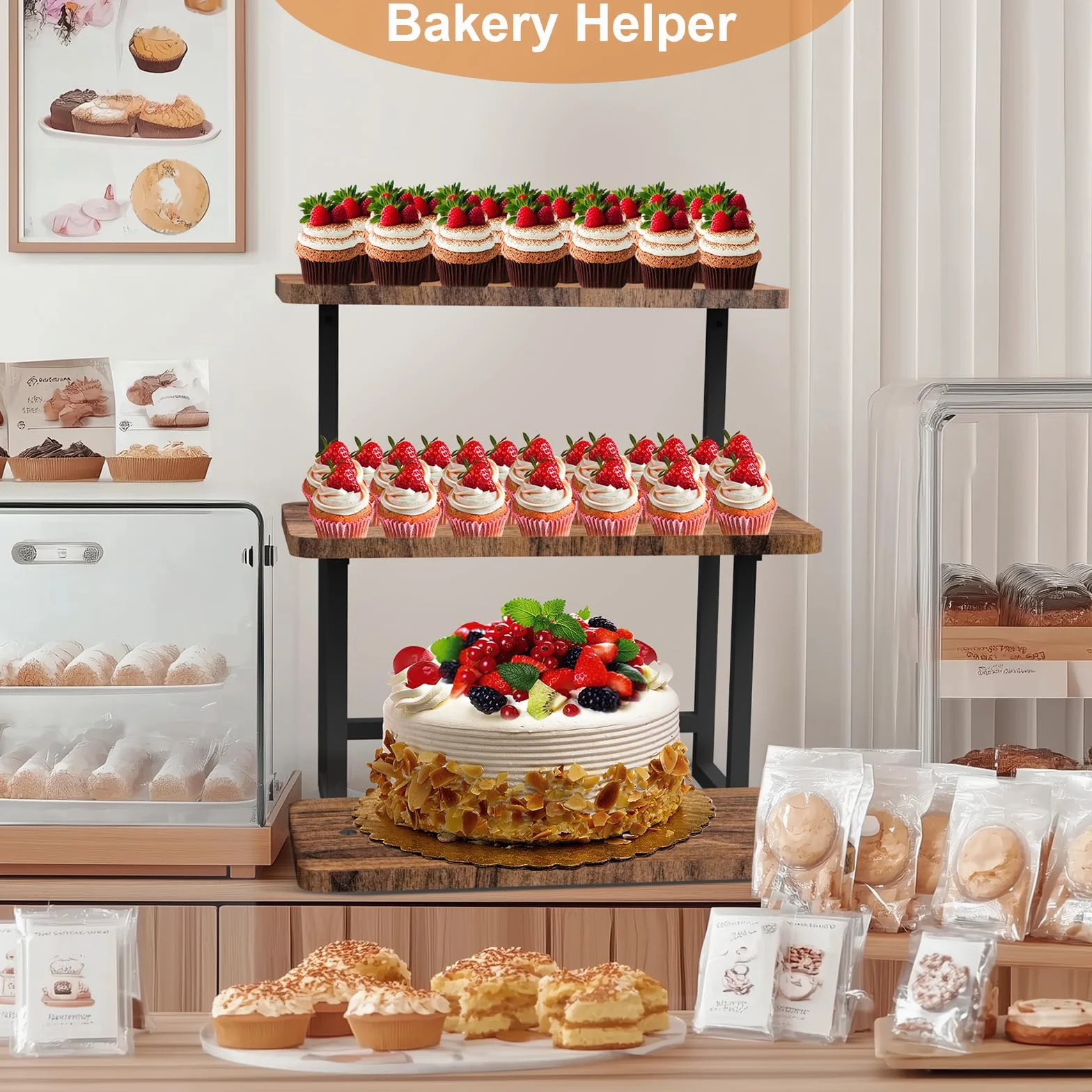 3 Livelli Alzata per Cupcakes, Alzata Per Torte Display, Alzatine per Allestimenti per 63 Cupcakes, Espositore in legno per Dolci e Frutta, Nuziali Compleanno Partito Buffet Baby Shower