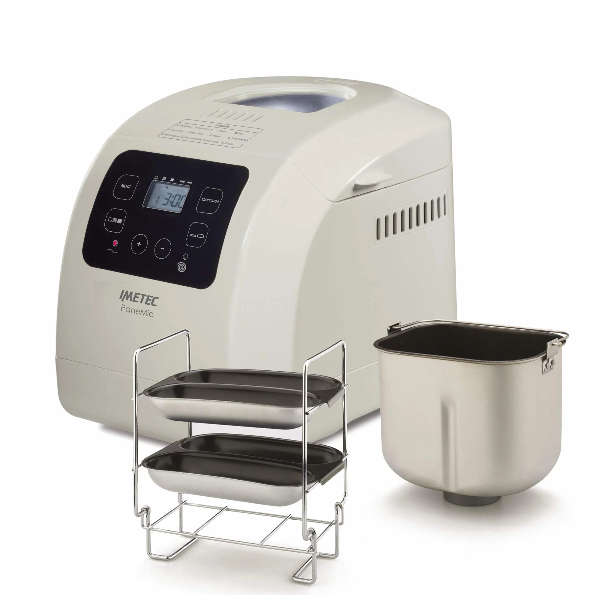 Imetec Panemio macchina del pane, Impasta lievita e cuoce, 12 programmi, cestello pagnotta, Accessorio panini, 3 livelli di doratura, Avvio programmabile, 550 W, Ricettario