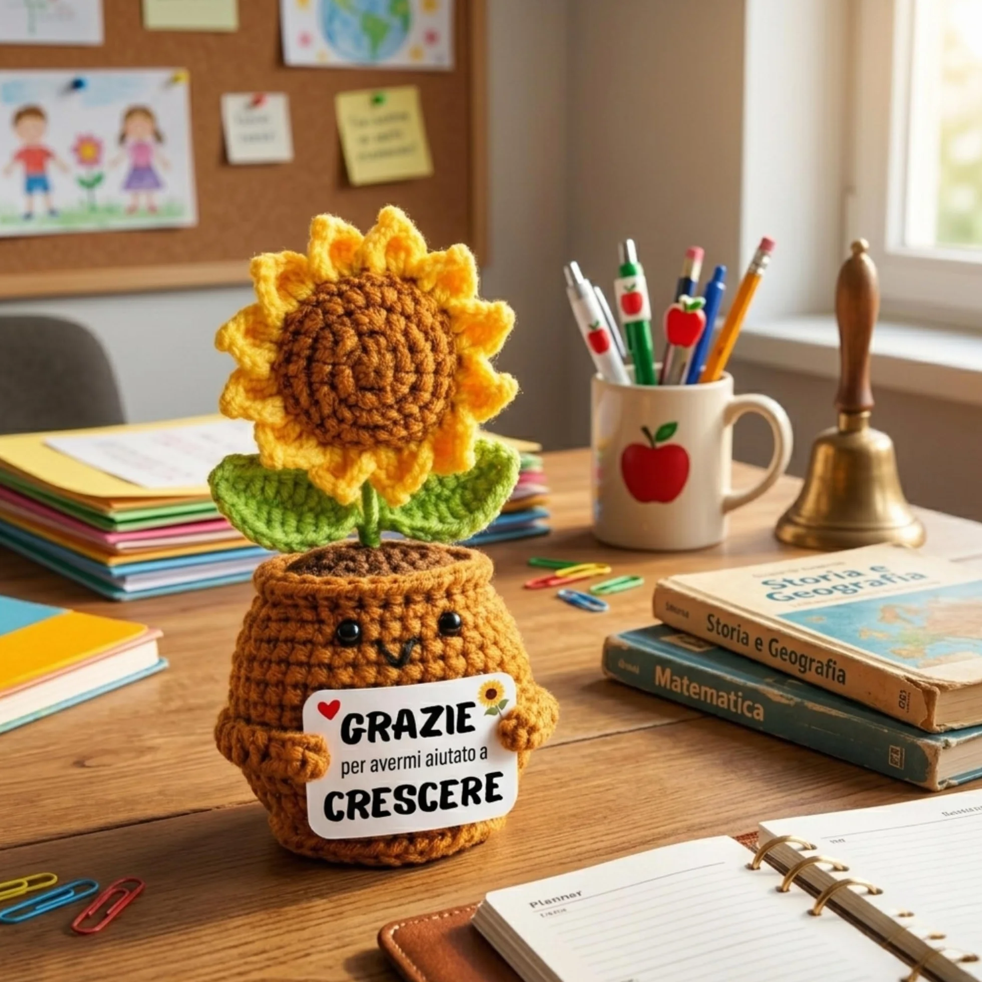 Regalo Maestra Girasole Uncinetto Grazie per avermi aiutato a crescere Peluche Positivo Insegnante