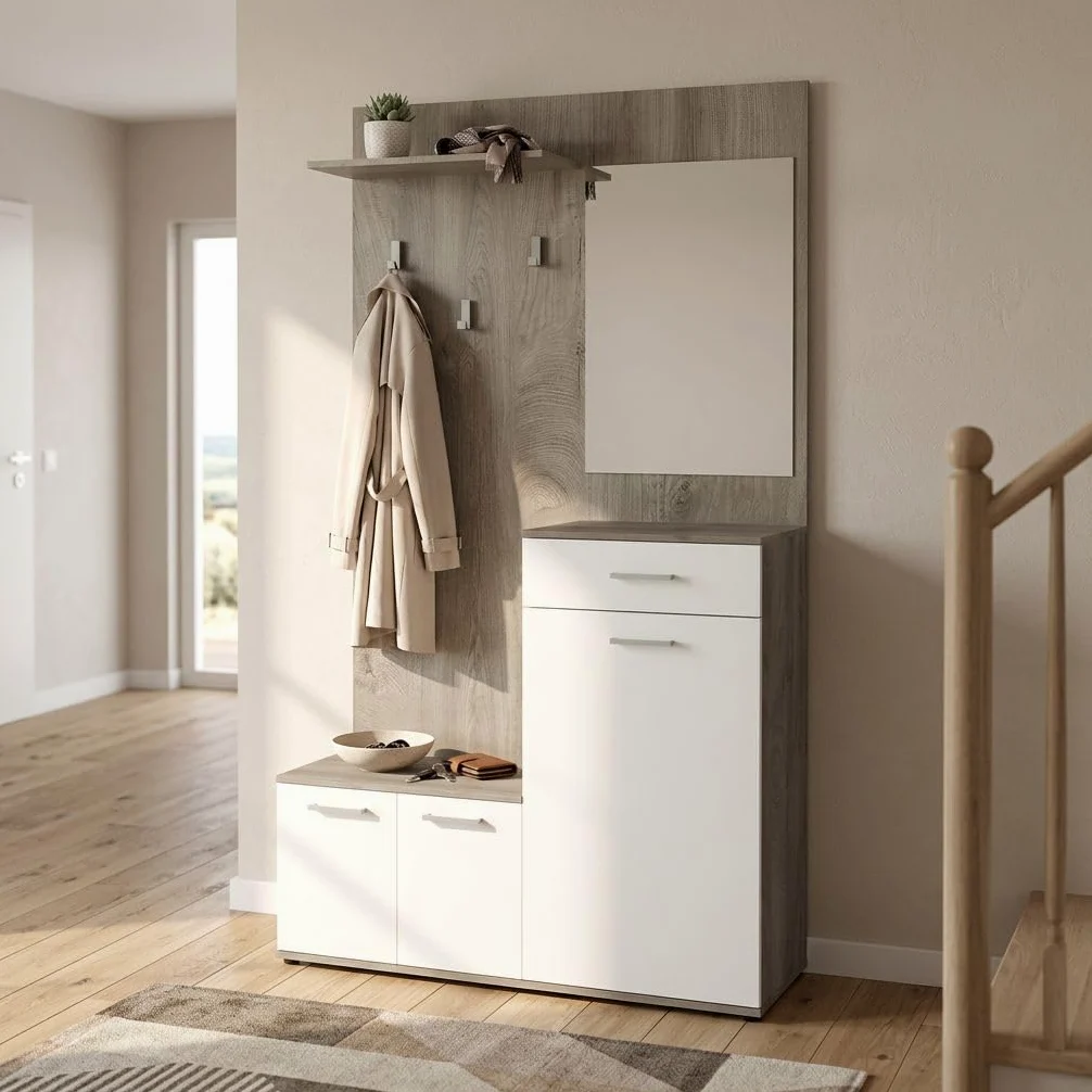 milani home Mobile Ingresso di Design Moderno con Appendiabiti Specchio e scarpiera