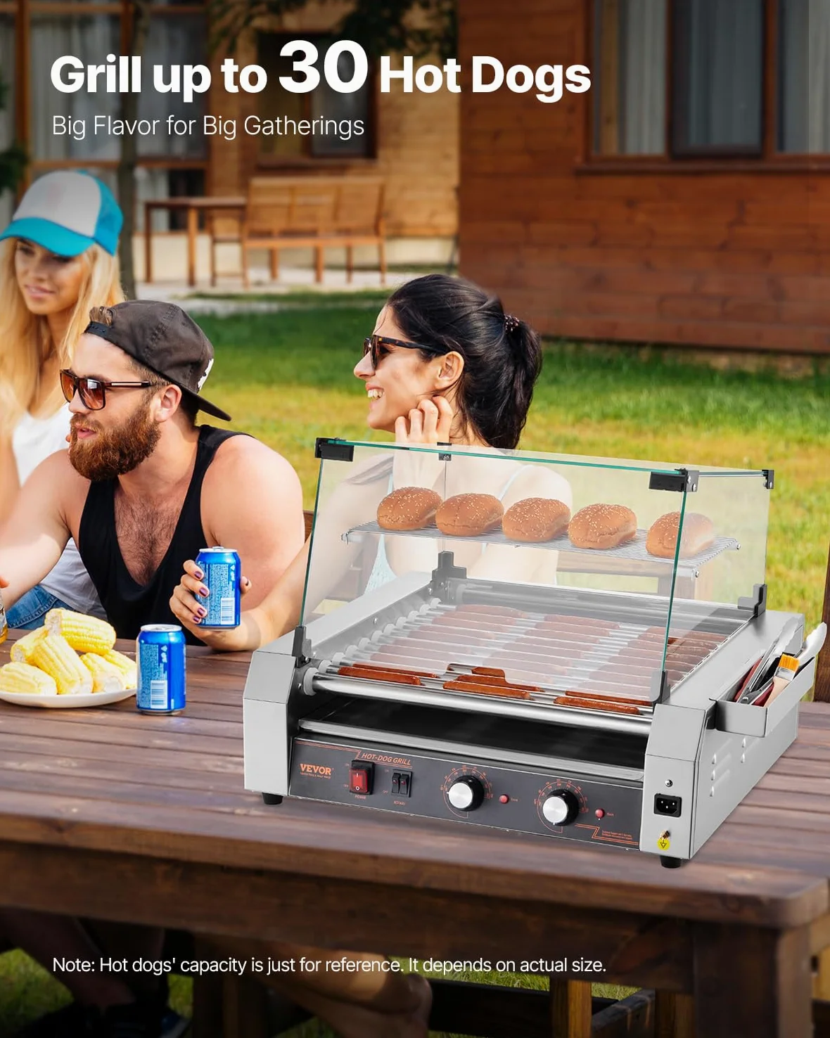 VEVOR Rullo per Hot Dog, 30 Hot Dog 11 Rulli, Cuocitore per Salsicce in Acciaio Inox 2200 W con Doppio Controllo della Temperatura, Contenitore Laterale, Ripiano Rimovibile e Vassoio Raccogli-Olio
