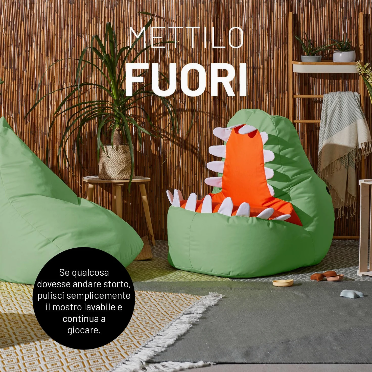 Lumaland Pouf Dino Animal Design | Pouf per interni ed esterni per bambini | Combinabile con gli amici di Animal Line | 90 x 90 x 70 cm [verde]