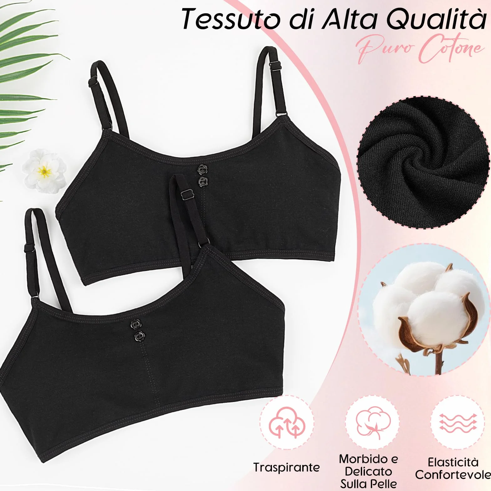 Kiiwah 2 Pezzi Reggiseno Ragazza, Sportivo con Imbottiture Rimovibili e Spalline Regolabili per 10-16 Anni
