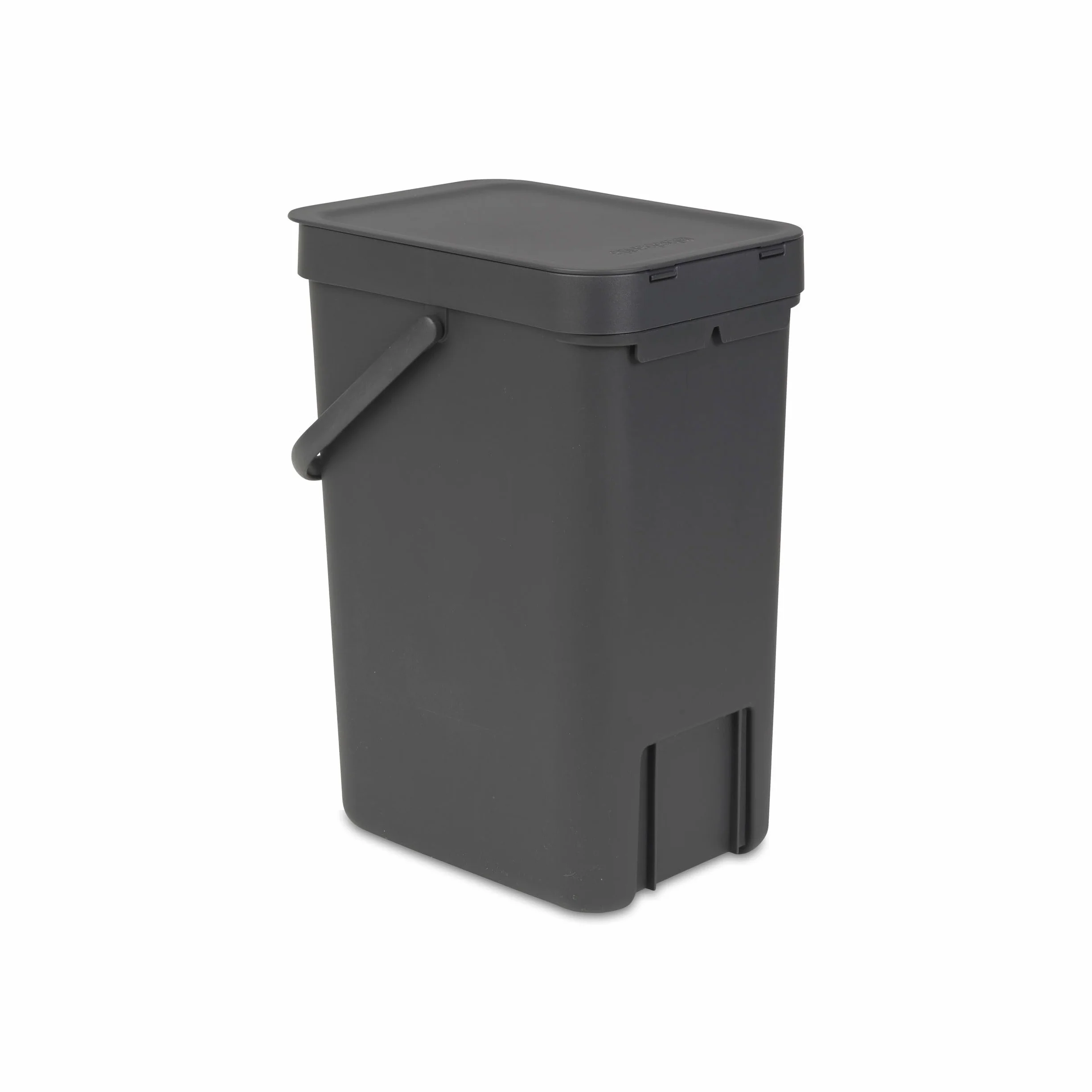 Brabantia Sort & Go Pattumiera 12L (Grey), Pattumiera cucina in plastica con maniglia, Secchio spazzatura salvaspazio con coperchio stay open rimovibile, Cestino umido facile da pulire