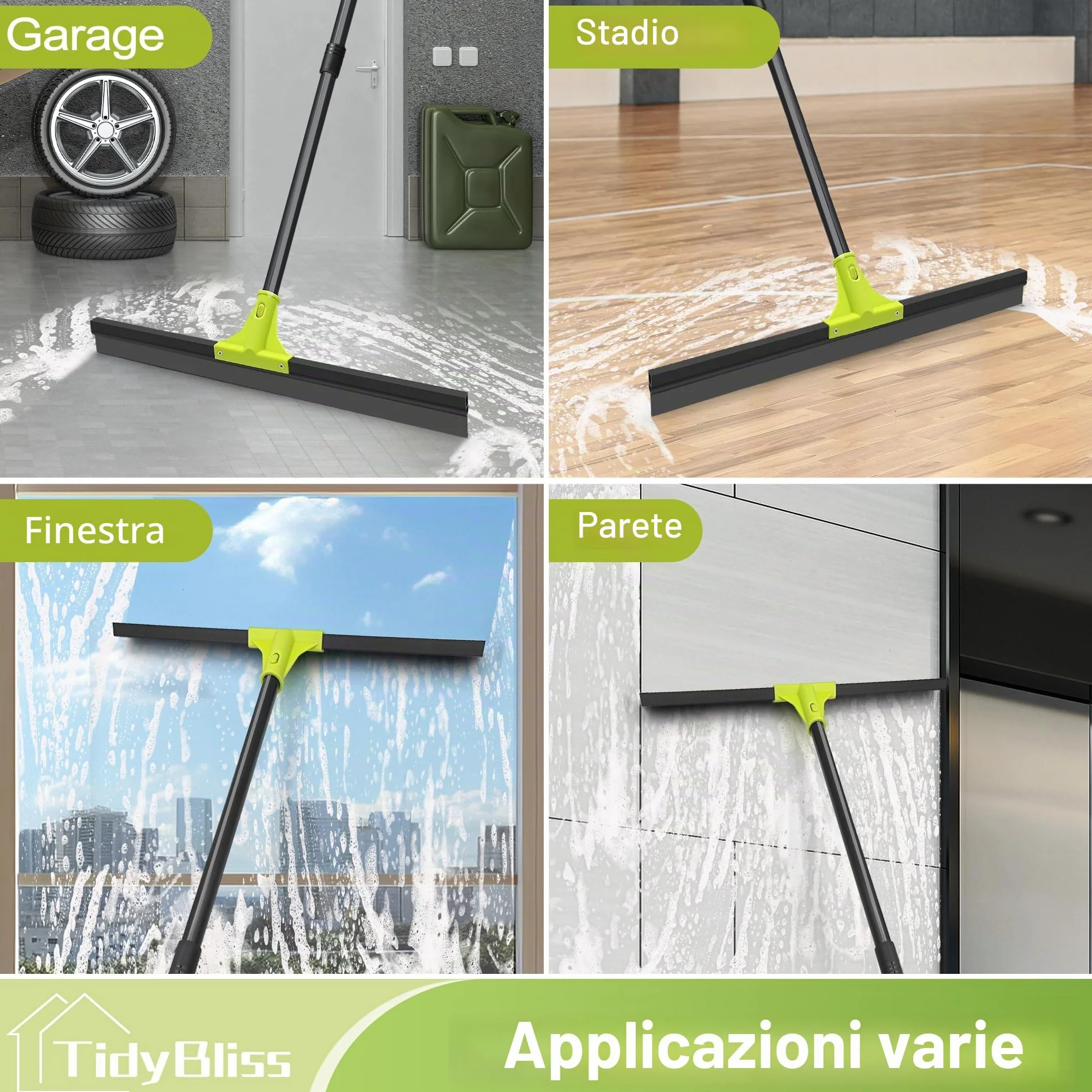 TidyBliss Tira Acqua Pavimenti da 60 cm, Tiraacqua Tergipavimento Spingiacqua Esterni Professionale con Manico Lungo 158 cm per la Pulizia Garage Calcestruzzo Bagno Piastrelle Marmo Doccia Finestra