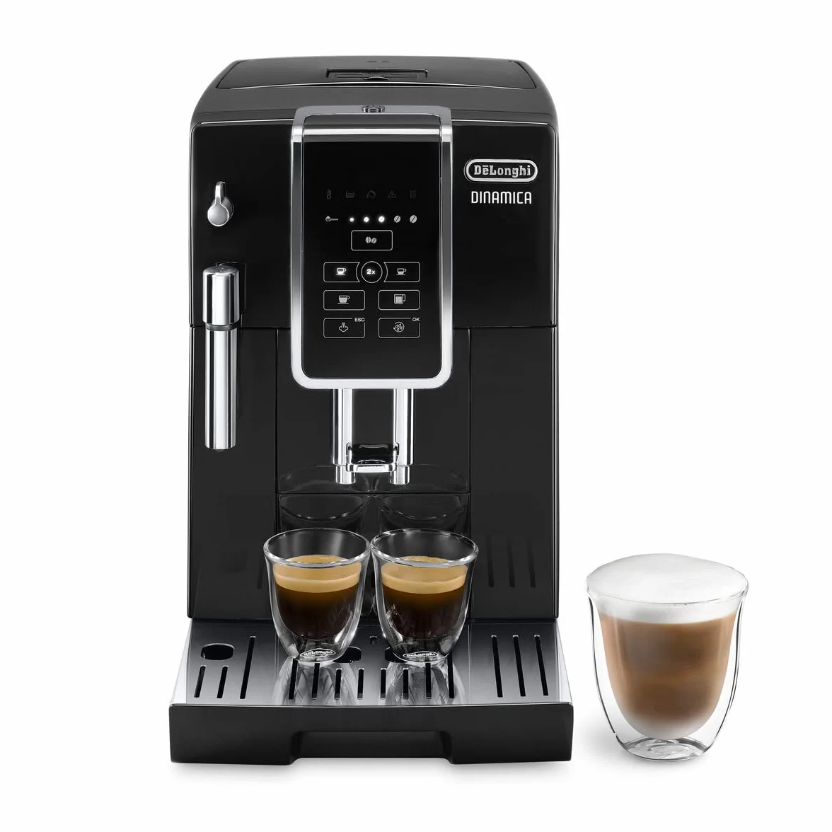 De'Longhi DINAMICA ECAM 350.15.B Macchina da caffè automatica in chicchi e polvere, Spegnimento programmabile, Display LCD one touch, Cappuccino System,Serbatoio estraibile da 1.8 L, Funzione MY, Nero