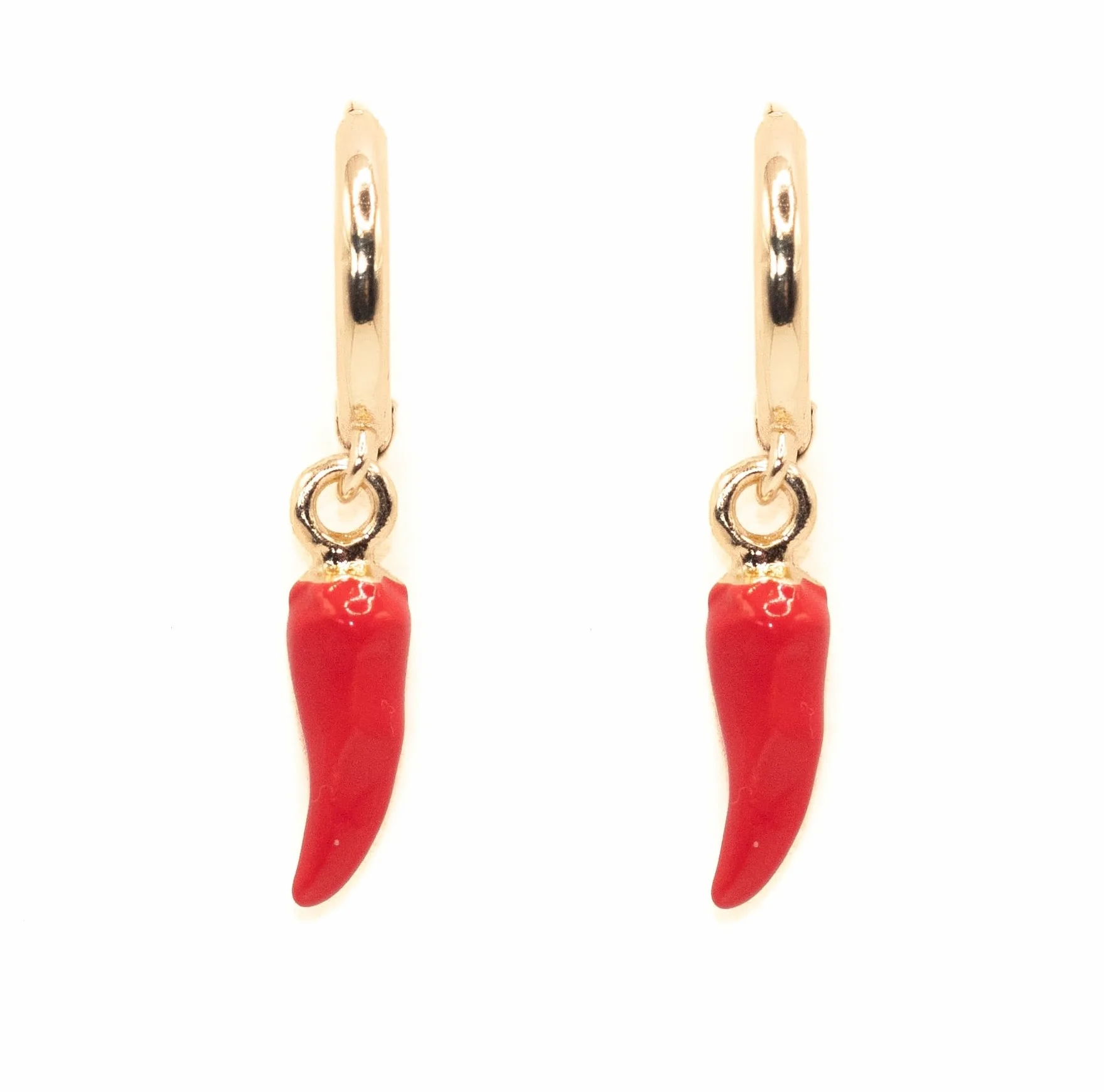 Orecchini Peperoncino Cerchi Dorati Donna Placcati Oro 14k Smaltato Lucente Regalo Rosso