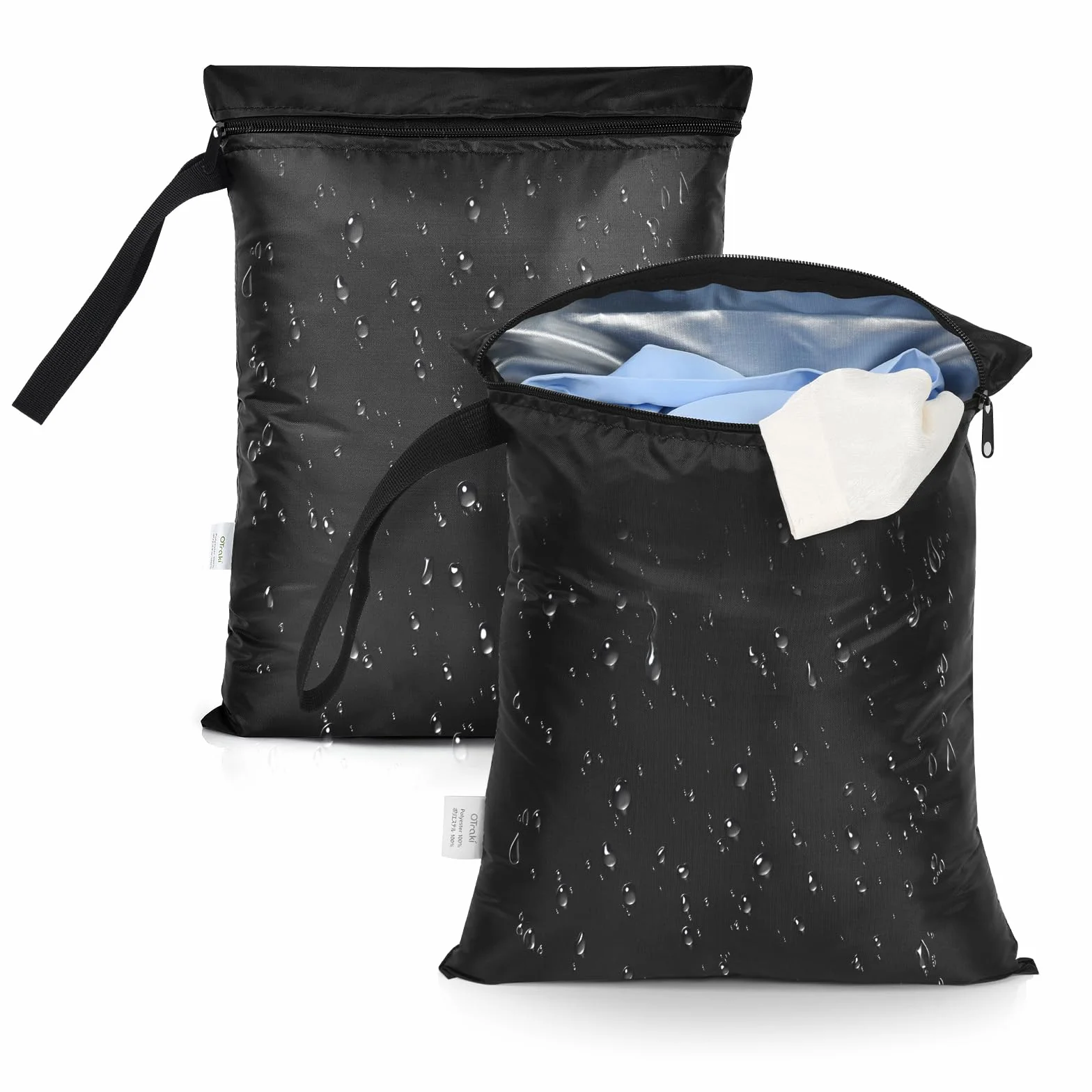 OTraki Sacco Biancheria Sporca Viaggio Riutilizzabile Wet Bag con Zip Tessuto Oxford Impermeabile Sacchetto Organizer per Gym Asciugamani Spiaggia Costume da Bagno Nero 30 x 36 cm 2 Pezzi