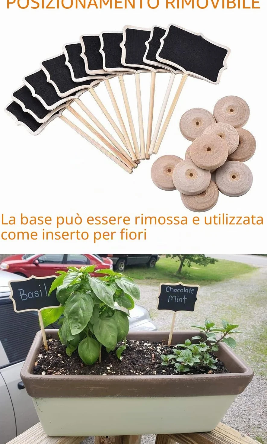 Scpehfy Lavagna con cavalletto, 20 mini targhette in legno per alimenti, feste, buffet, matrimoni, compleanni, segnaposto, etichette per prezzi