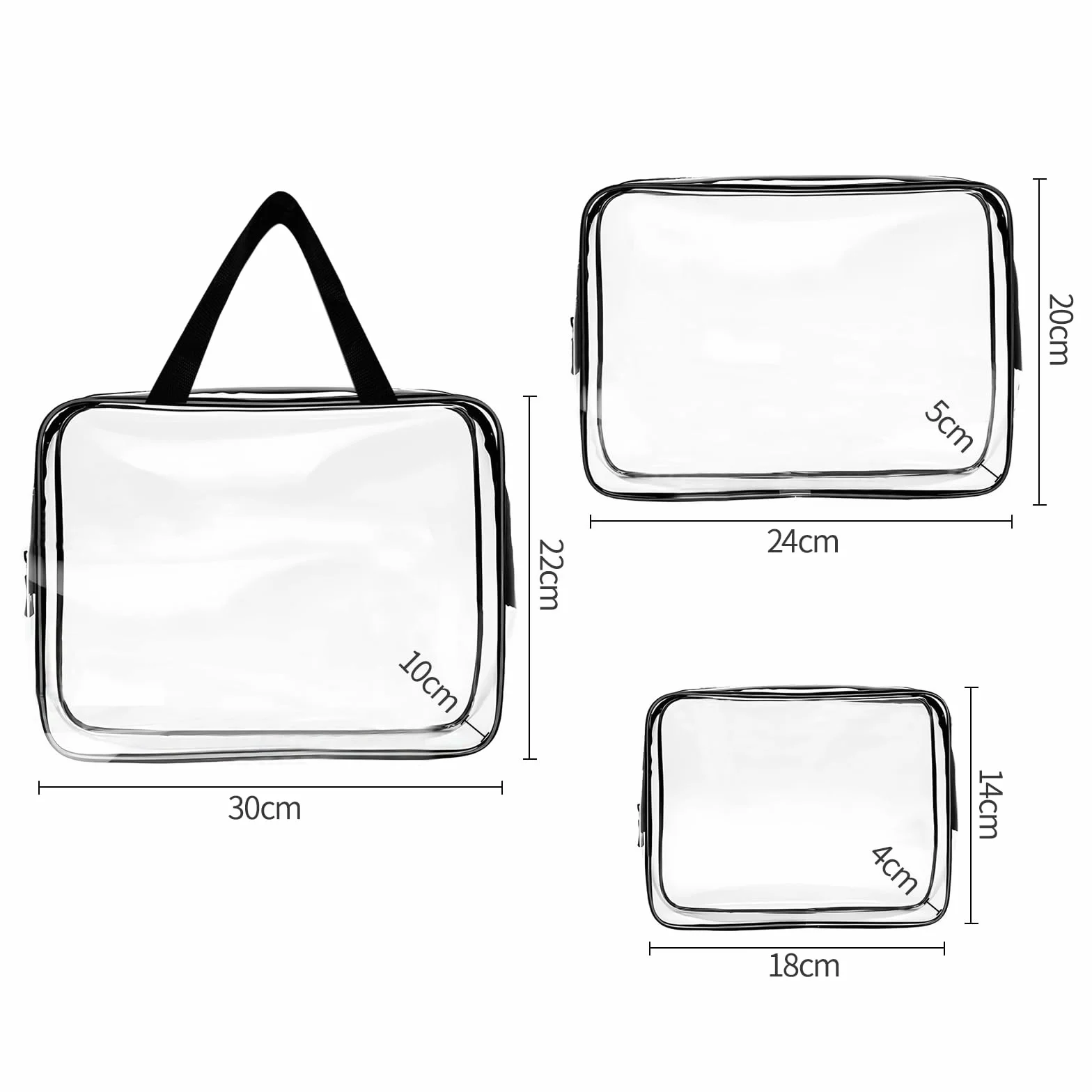 Beauty Case Trasparente, Borse da Viaggio Impermeabile, 3 Pezzi Borsa da Toilette Contenitori Cosmetici con Zip, Set Buste per Trasporto Trousse con Maniglia, per Bagno e Viaggio