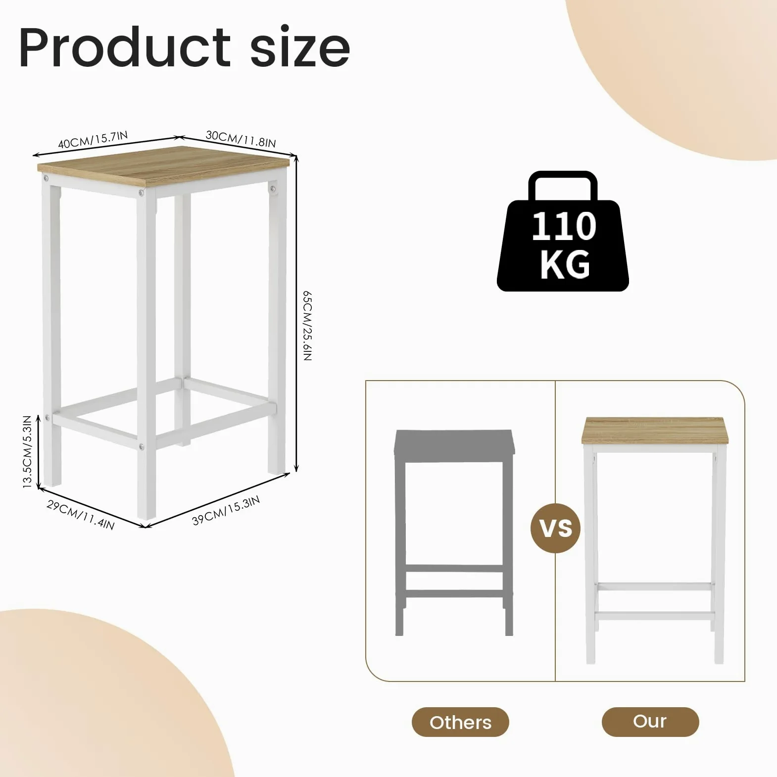 buybyroom Tavolo da bar con sgabello da bar – Set da pranzo con 4 sedie effetto rovere con venature, 100 x 60 x 90 cm