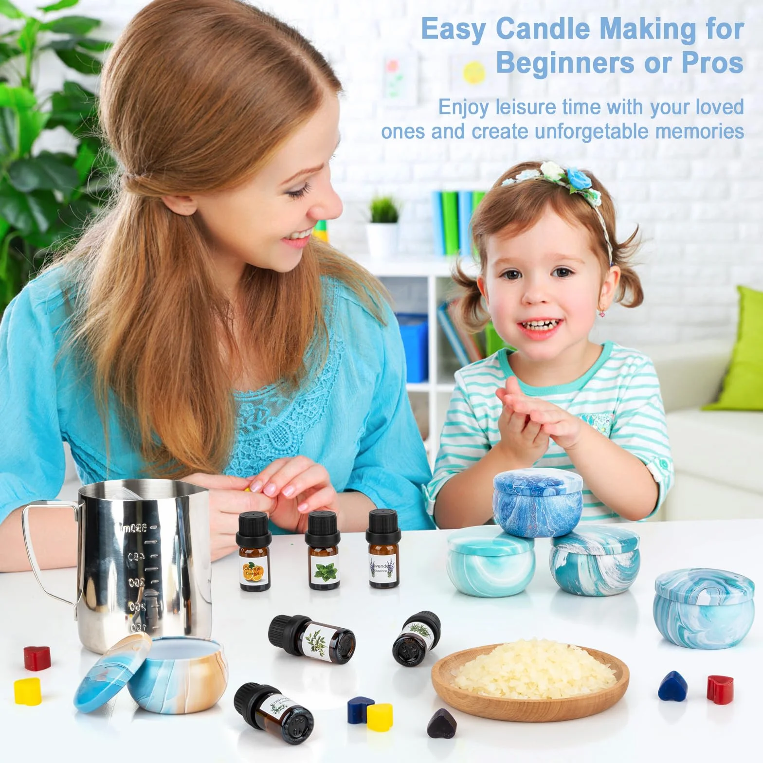 Kit Candele Fai Da Te, 480g Cera D'Api, 9 Barattoli, 6 Olio Profumato, 8 Blocchi Di Colore, Pentola Fusione Cera
