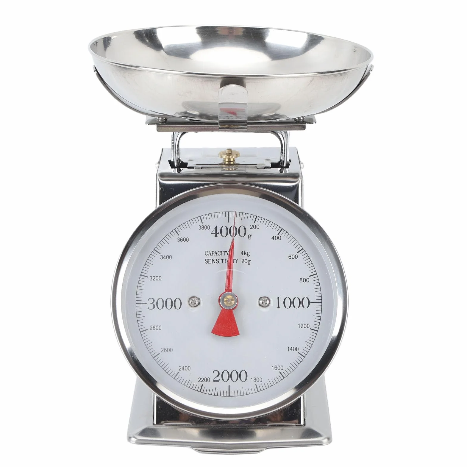 Tyenaza Bilancia da Cucina Meccanica, Tara Manuale, Bilancia per Alimenti con Quadrante in Acciaio Inossidabile ad Alta Precisione con Ciotola Rimovibile per la Cottura in Cucina (4KG)